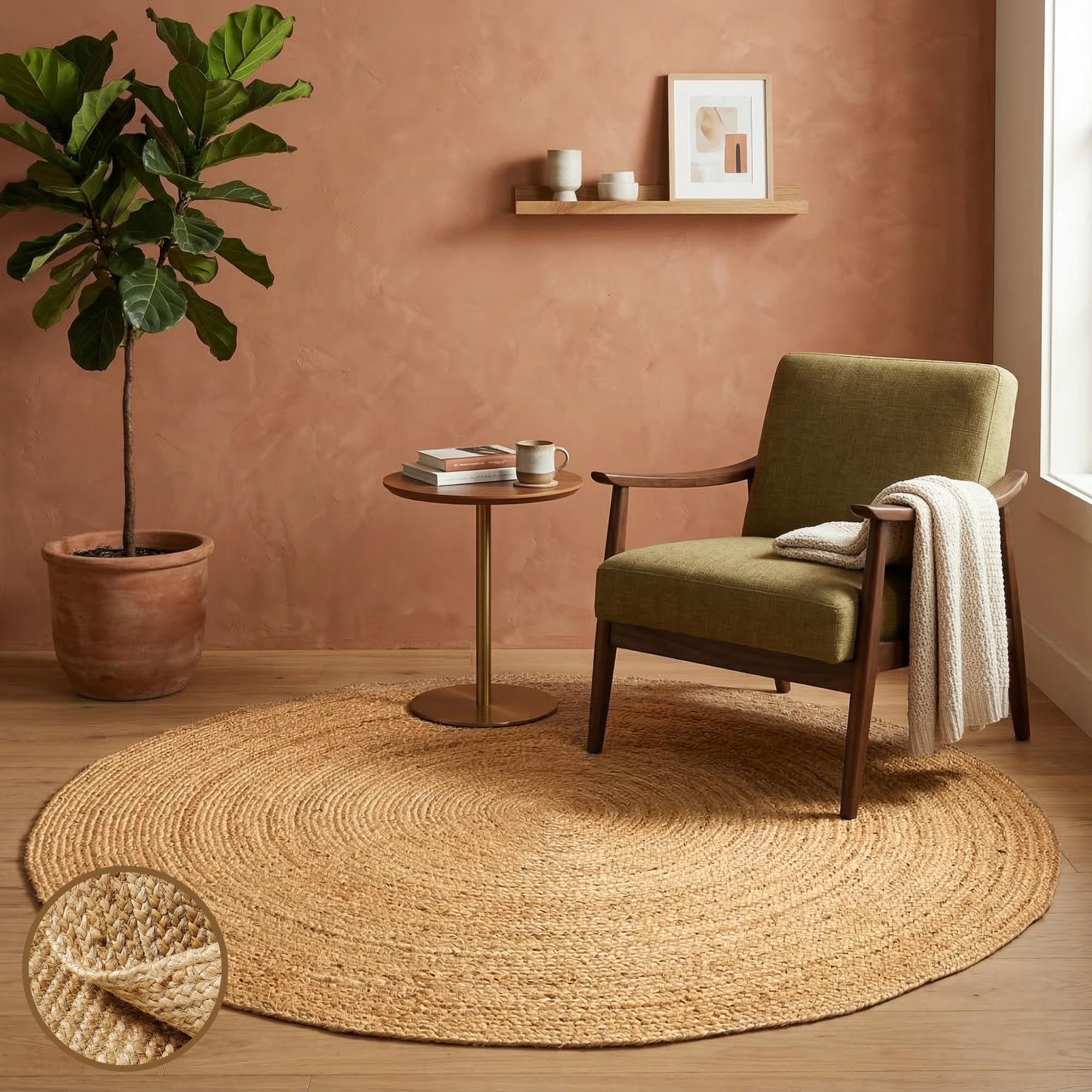 Jute-Cotton Rug 2x6 – Luxurious Natural Hallway Runner with Non-Slip Backing, Low-Profile Kitchen Rug for Entryway, Boho Decor, or High-Traffic Areas – Eco-Friendly 2x6 Jute Cotton