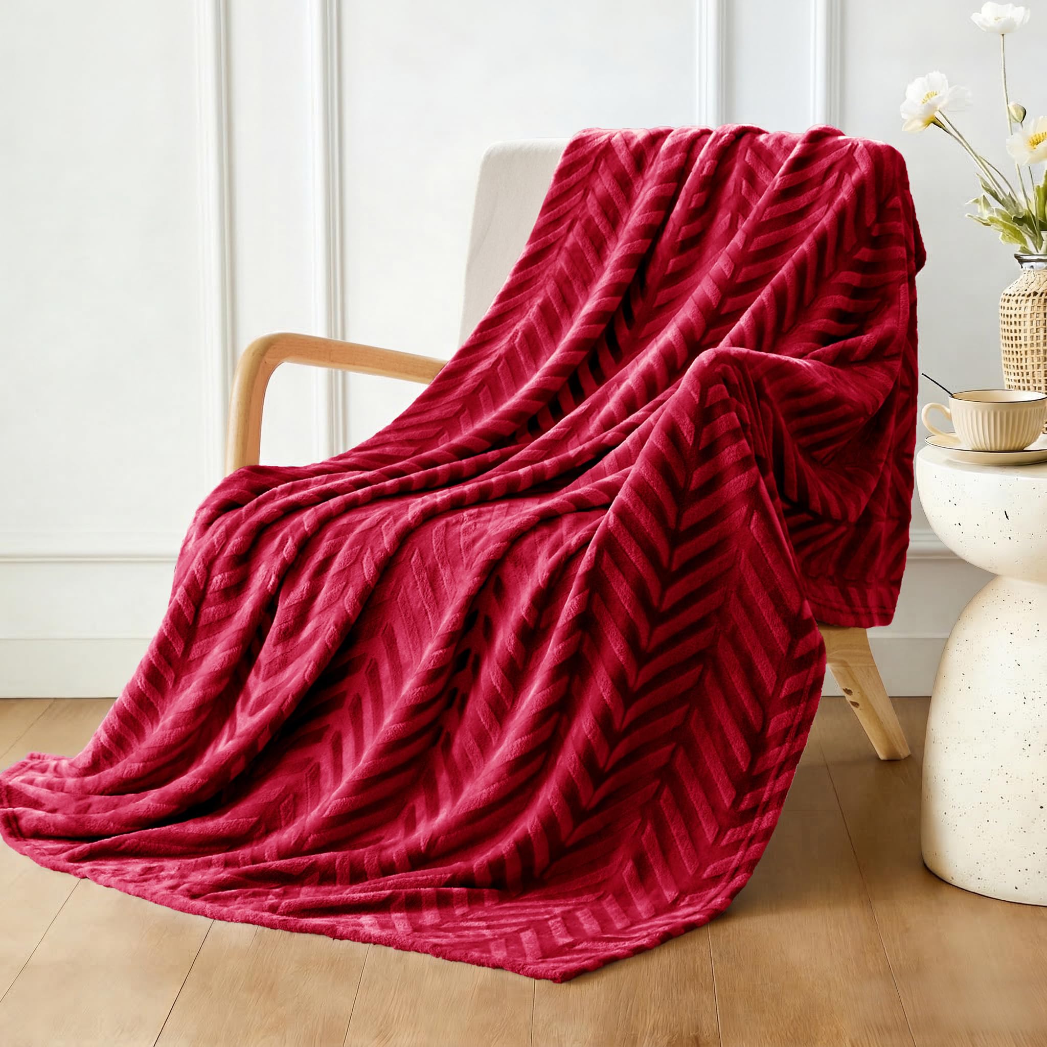 Whale Flotilla Flannel Fleece Throw Blanket for Couch Sofa Bed, Lightweight Breathable Soft Throws Plush Fluffy Chevron Design Decorative Blankets for All Season, 50x60 Inch, Coral
