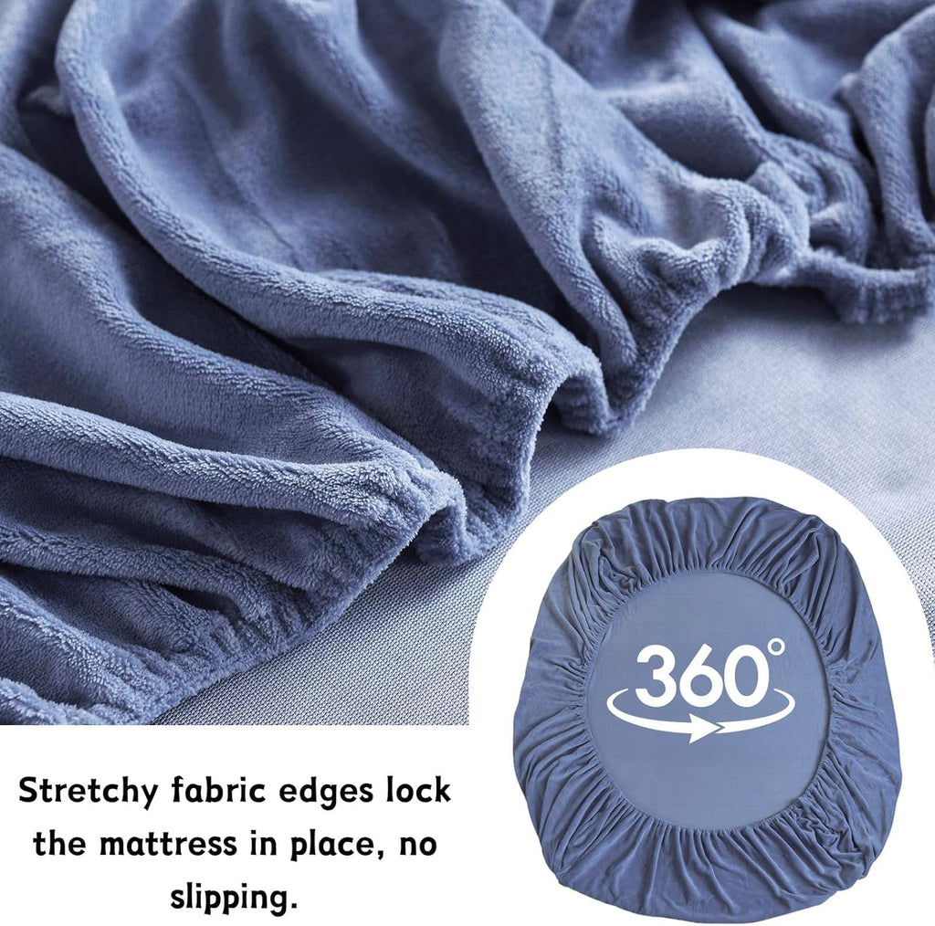Velvet Fitted Sheet Full Size,Fleece Plush Bed Sheet Mattress Protector Cover with 15'' Deep Pocket Warm Fuzzy Bottom Sheet (Not Include Pillowcases)