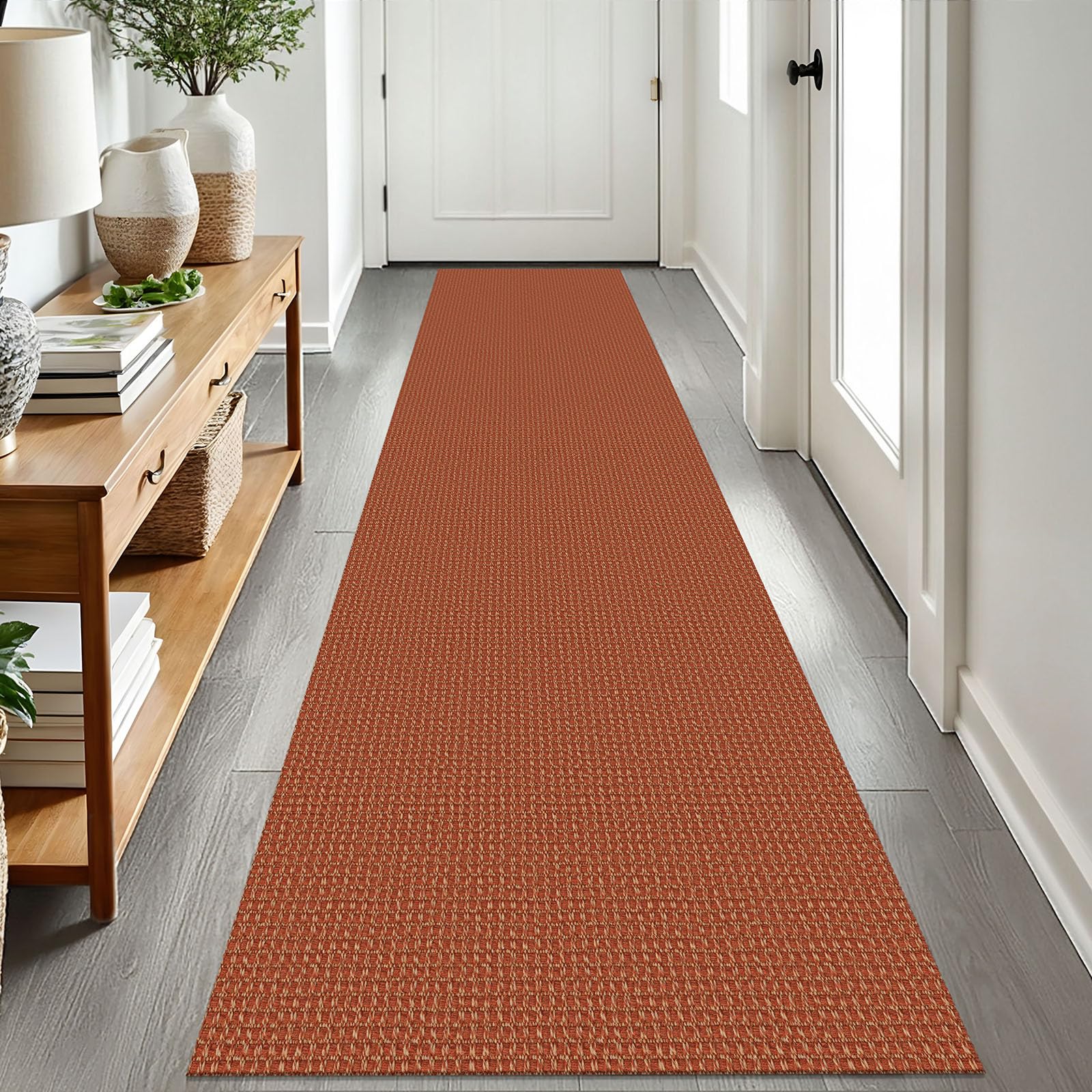 EARTHALL Woven Runner Rug 2x5 Ft Washable Runners for Hallways Cotton Non Slip Rubber Backed Kitchen Runner Braided Indoor Floor Carpet for Entryway, Hallway, Kitchen, Bedroom, Orange/Tan/Brown