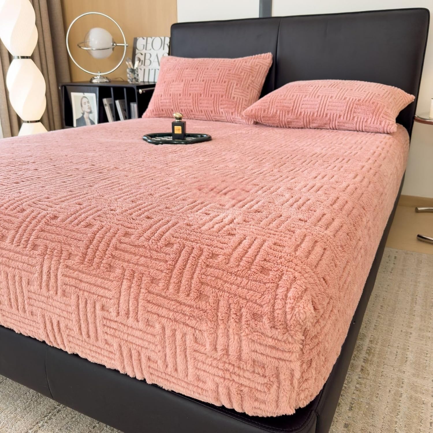 ZIQINPSQ Full Size Flannel Fitted Sheet - 1 Piece Winter Warm Deep Pocket (15") Bed Sheet, Shrink & Fade Resistant, Hotel Quality, Light Coral