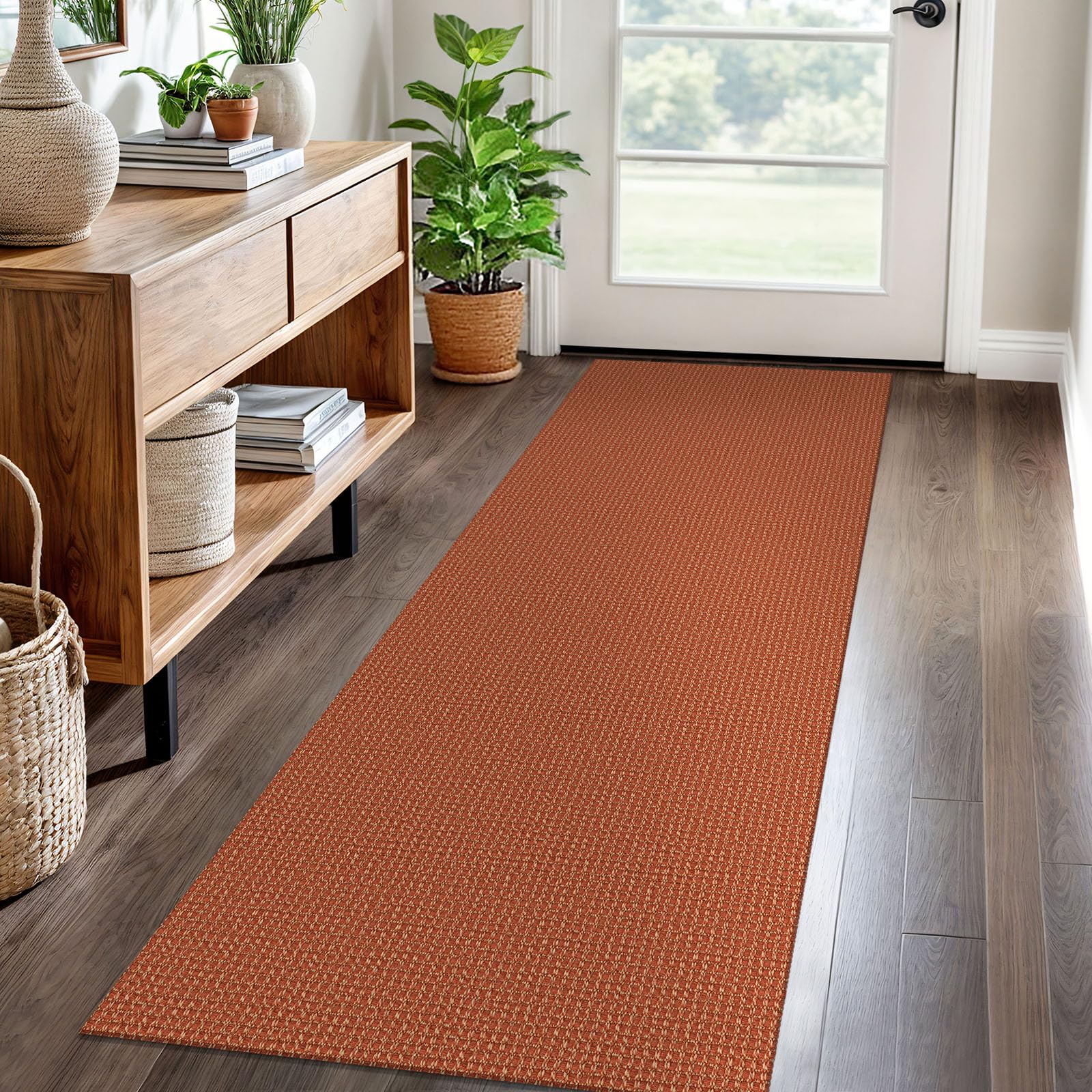 EARTHALL Woven Runner Rug 2x5 Ft Washable Runners for Hallways Cotton Non Slip Rubber Backed Kitchen Runner Braided Indoor Floor Carpet for Entryway, Hallway, Kitchen, Bedroom, Orange/Tan/Brown