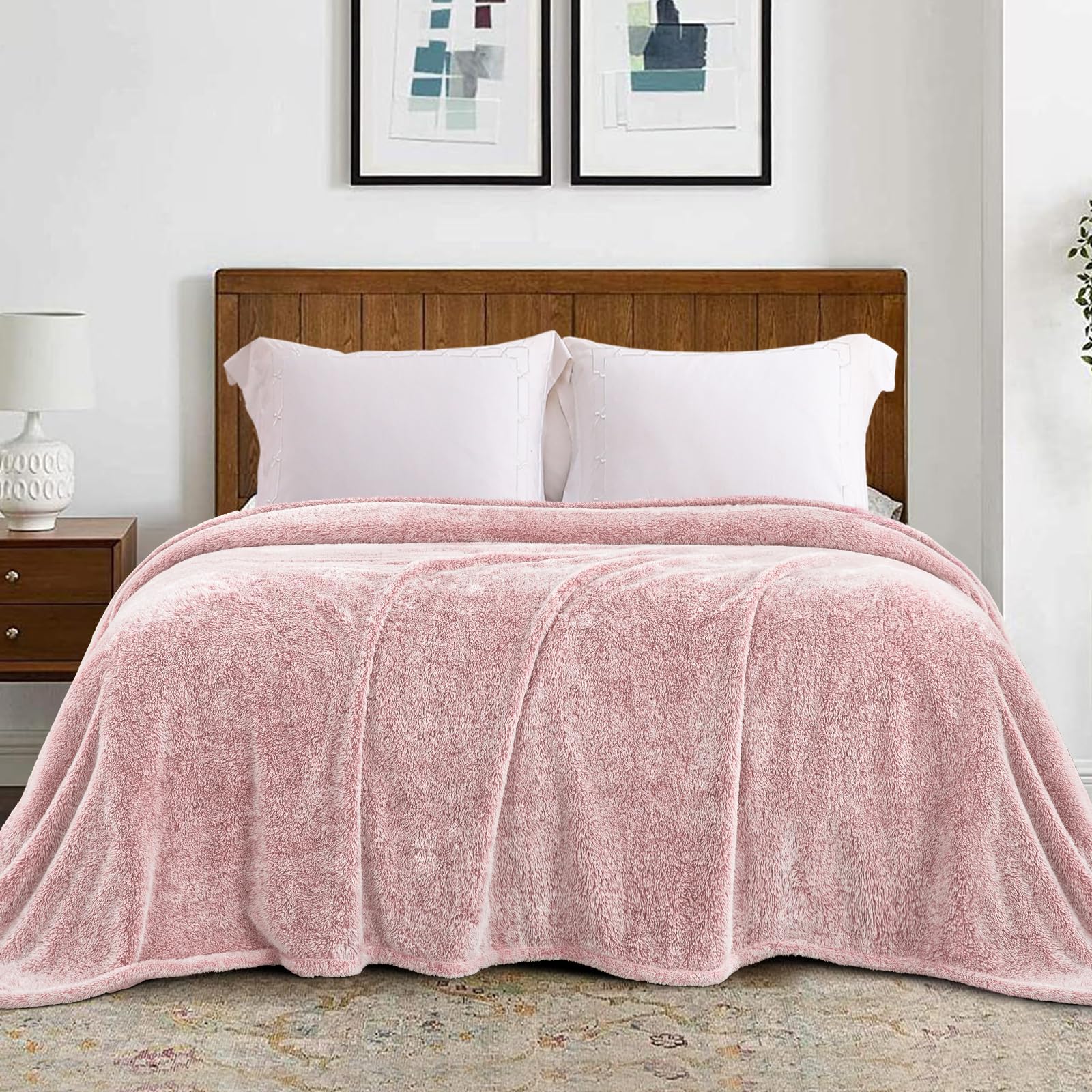 Exclusivo Mezcla Plush Fuzzy Fleece Throw Blanket Extra Large, Super Soft, Fluffy and Warm Blankets for Couch, Bed, All Season Use (50x70 Inches, Pink)