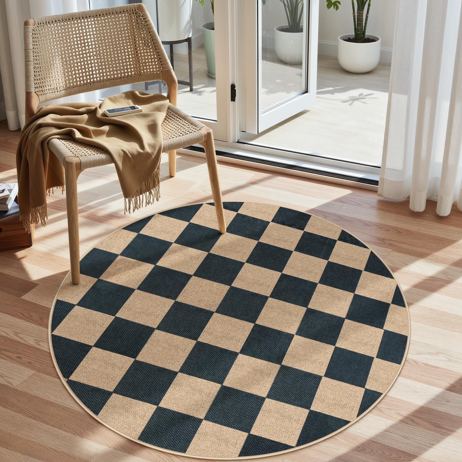Lahome Colette Checkered Easy Jute Runner Rug, 2x8 Hallway Kitchen Runner Rug Non Slip Washable Outdoor Carpet for Entryway Indoor, Checkerboard Black Indoor Outdoor Carpet for Hallway 8ft Entry