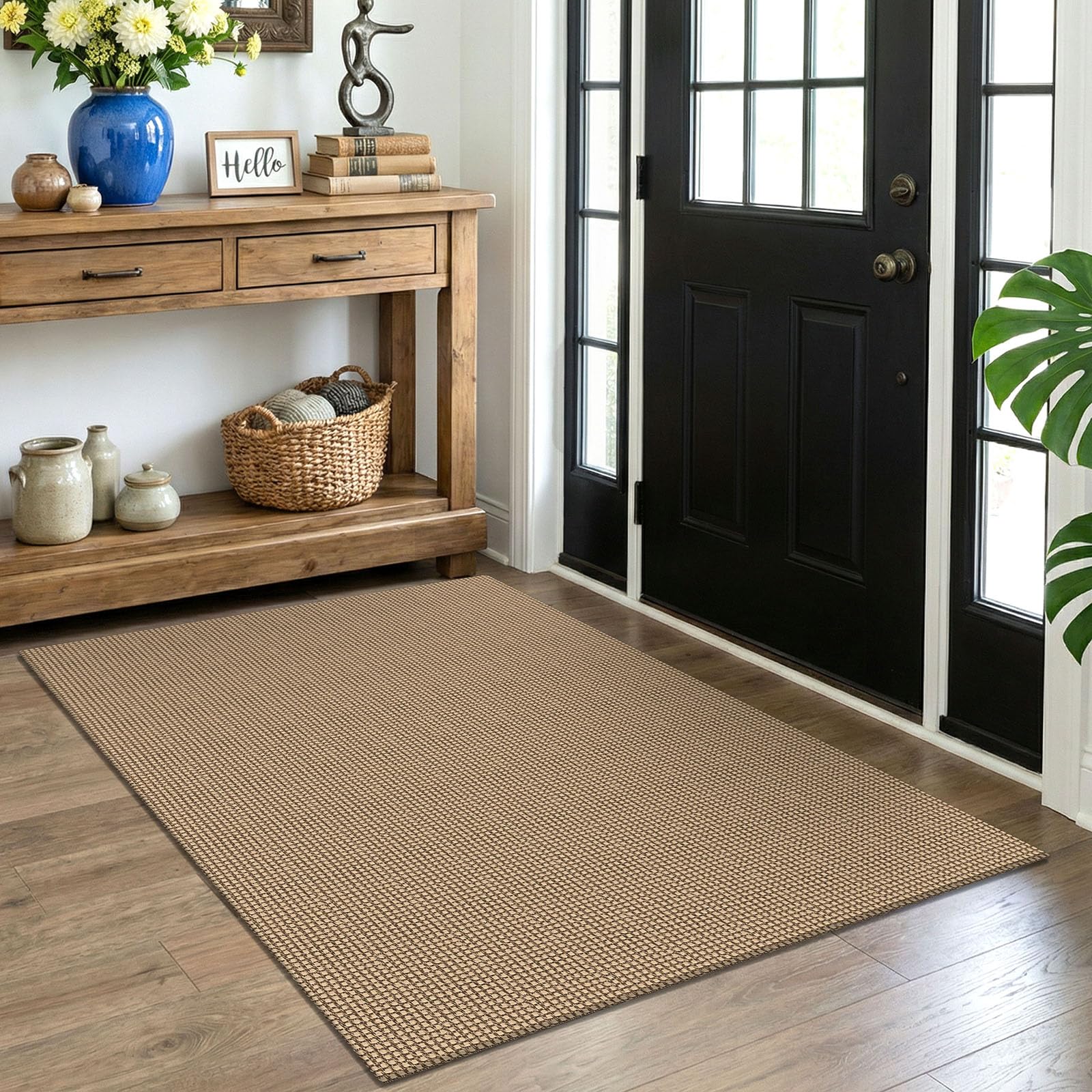 EARTHALL Woven Runner Rug 2x5 Ft Washable Runners for Hallways Cotton Non Slip Rubber Backed Kitchen Runner Braided Indoor Floor Carpet for Entryway, Hallway, Kitchen, Bedroom, Orange/Tan/Brown