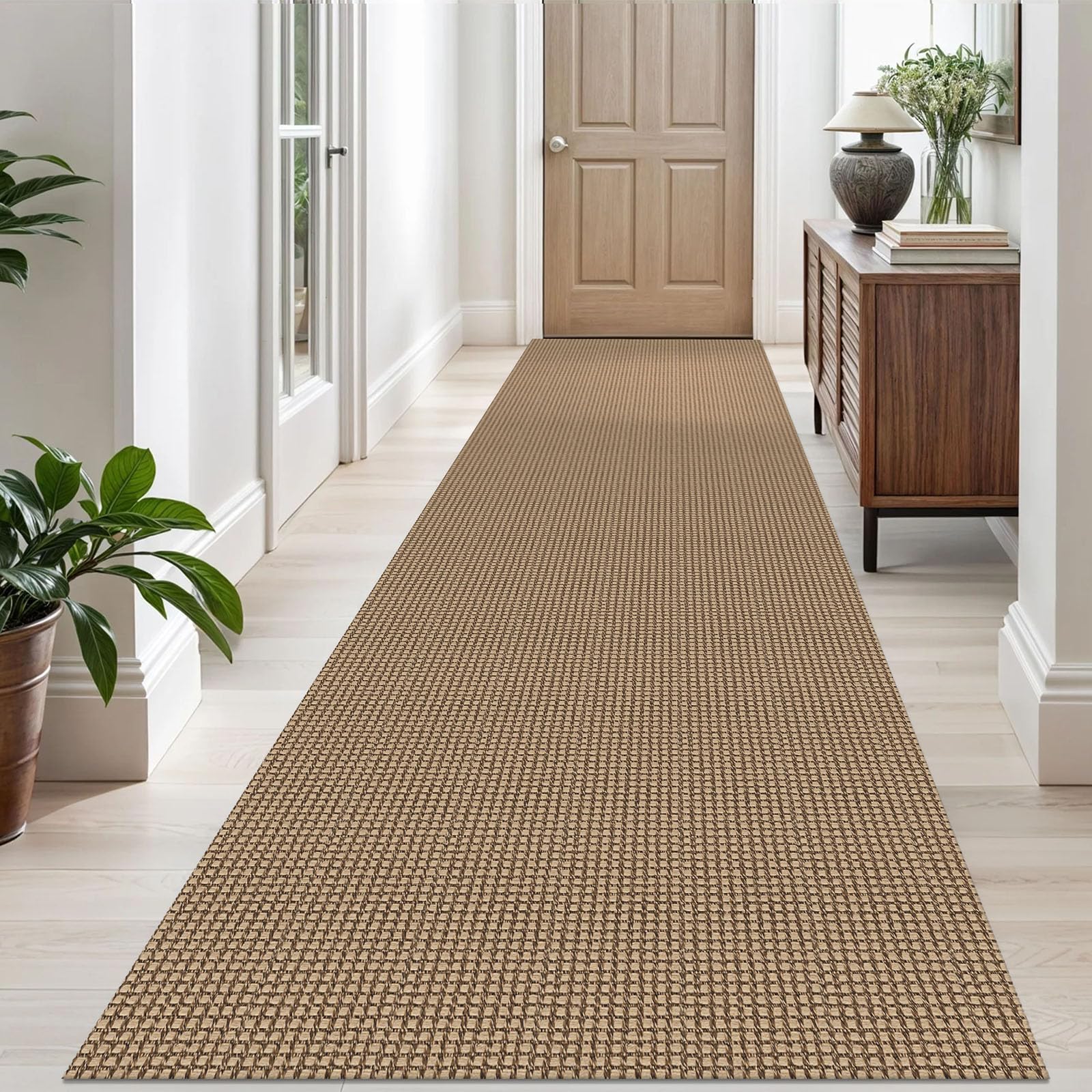 EARTHALL Woven Runner Rug 2x5 Ft Washable Runners for Hallways Cotton Non Slip Rubber Backed Kitchen Runner Braided Indoor Floor Carpet for Entryway, Hallway, Kitchen, Bedroom, Orange/Tan/Brown