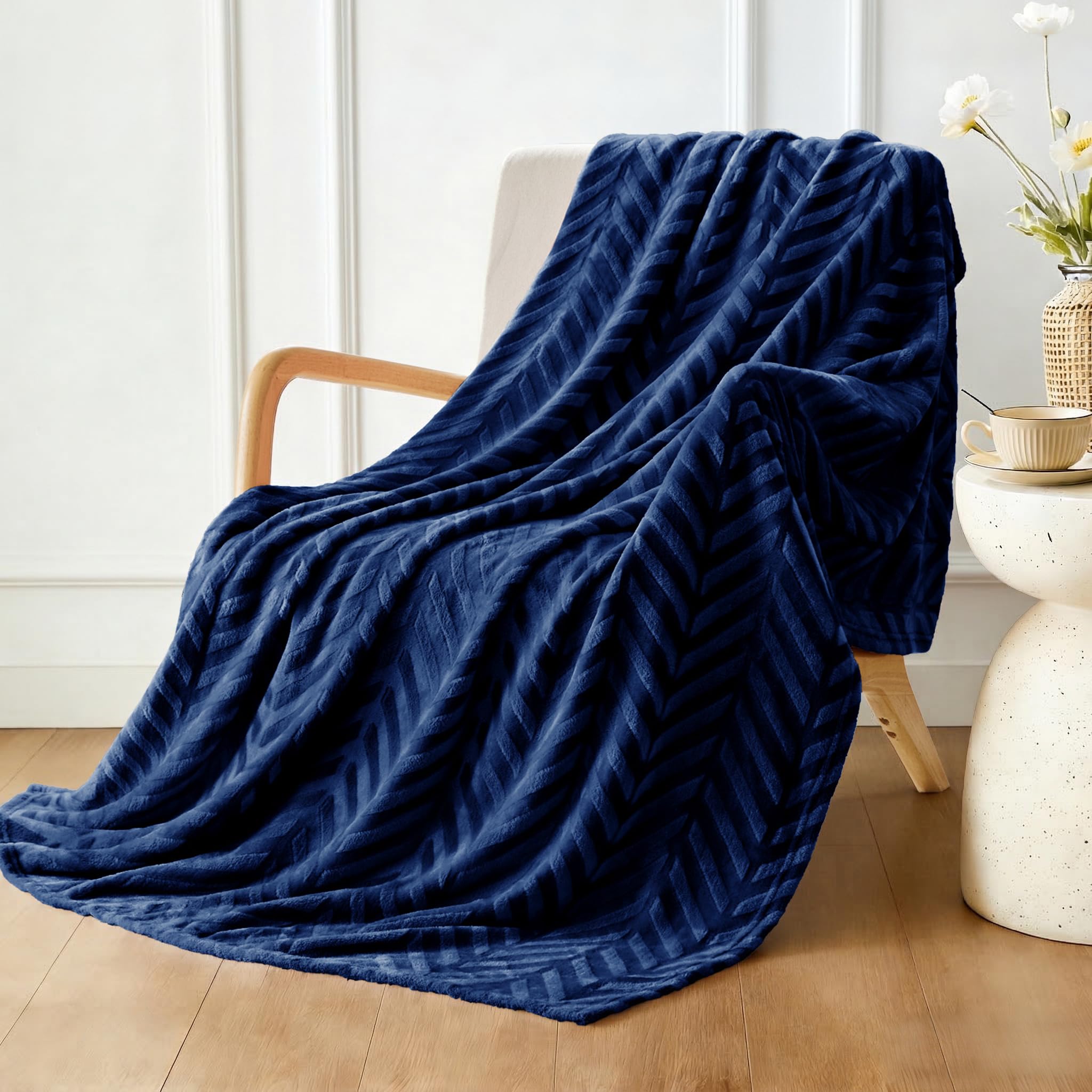 Whale Flotilla Flannel Fleece Throw Blanket for Couch Sofa Bed, Lightweight Breathable Soft Throws Plush Fluffy Chevron Design Decorative Blankets for All Season, 50x60 Inch, Coral