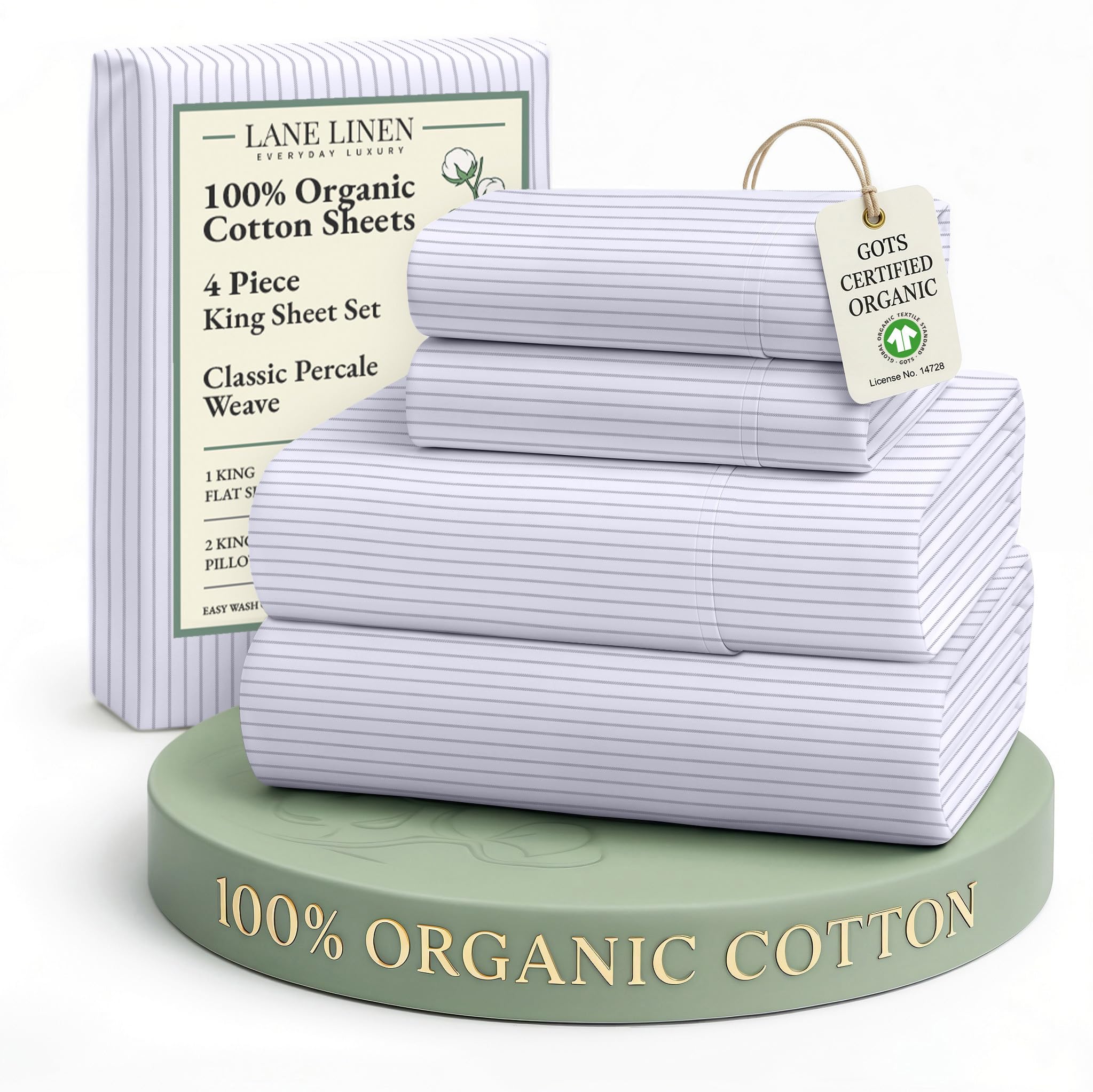 LANE LINEN 100% Organic Cotton Eco Friendly Sustainably Produced Queen Sheets Set, Low Pill Fade Resistant Machine Wash Fully Elasticized Cotton Bedding Queen Set- French Blue