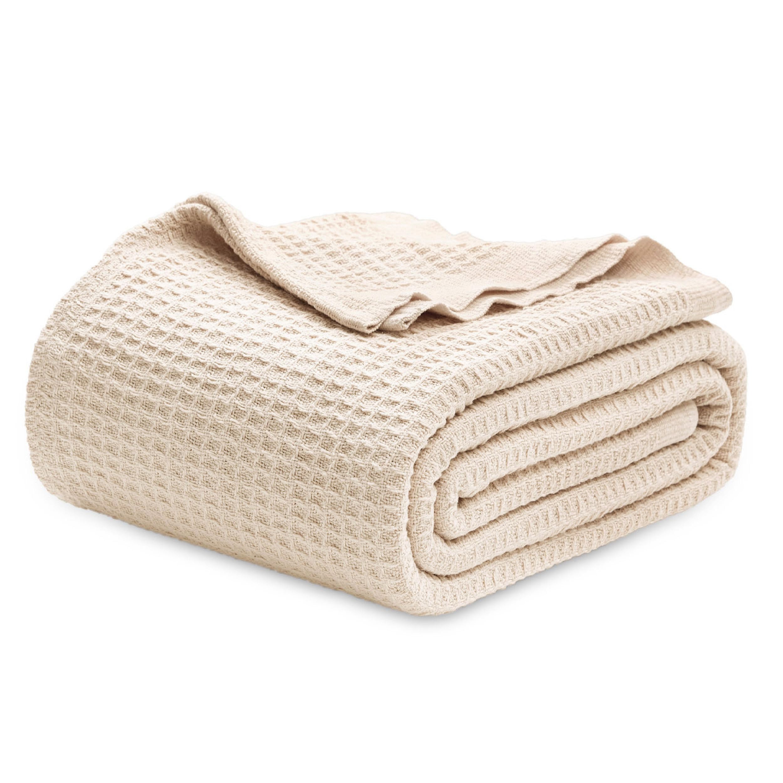 Bedsure Gentlesoft 100% Cotton Blanket Twin XL Size for College Dorm - Cooling Breathable and Soft for Summer, Waffle Weave Twin Blanket for Bed, Dorm Room Essentials, White, 66x90 inches
