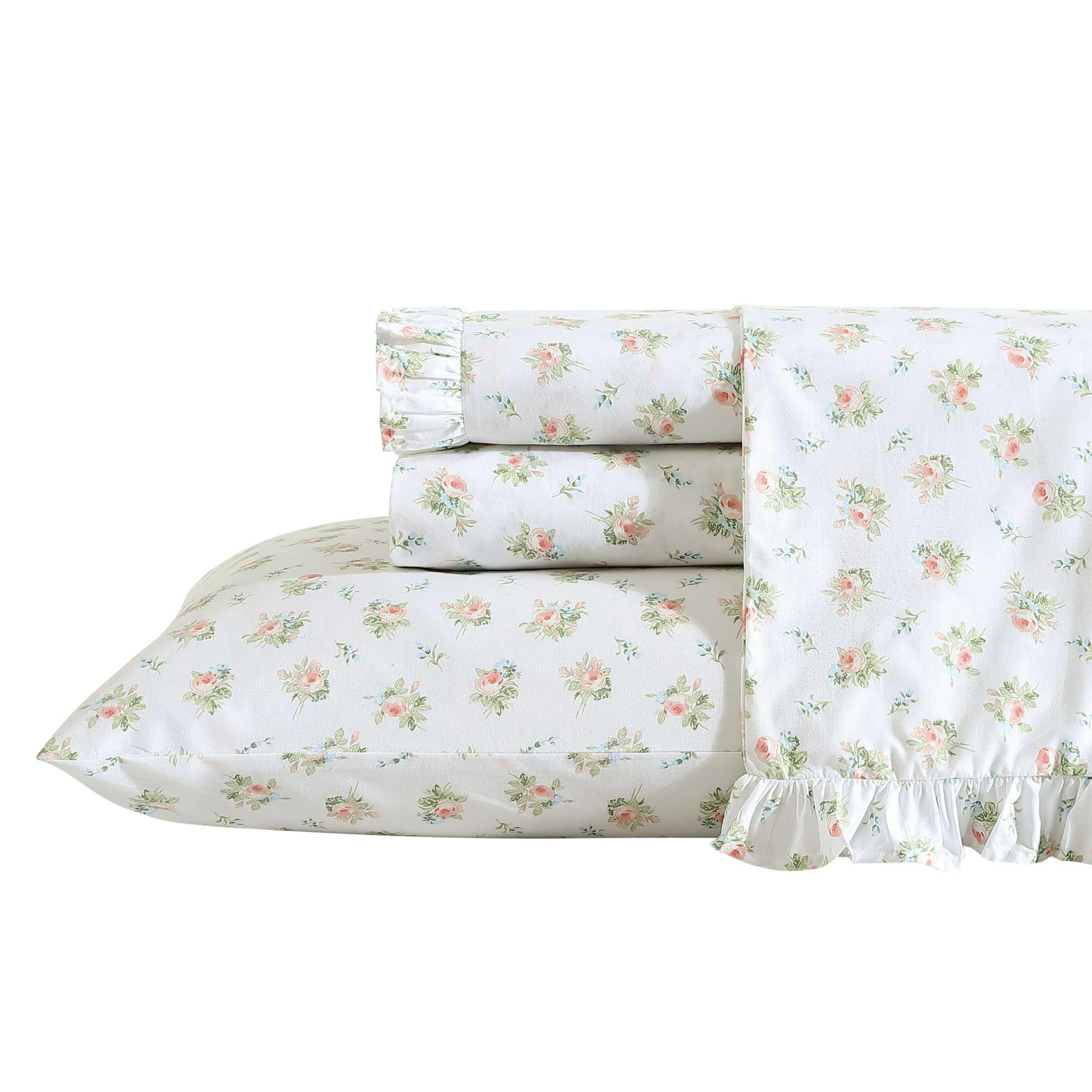 Laura Ashley - Queen Sheet Set, Crisp & Cool Sheets w/a Naturally Smooth Cotton Percale Feel, Deep Pocket, Bed Sheets with Matching Pillowcases & Fitted Sheet (Francesca Blue)