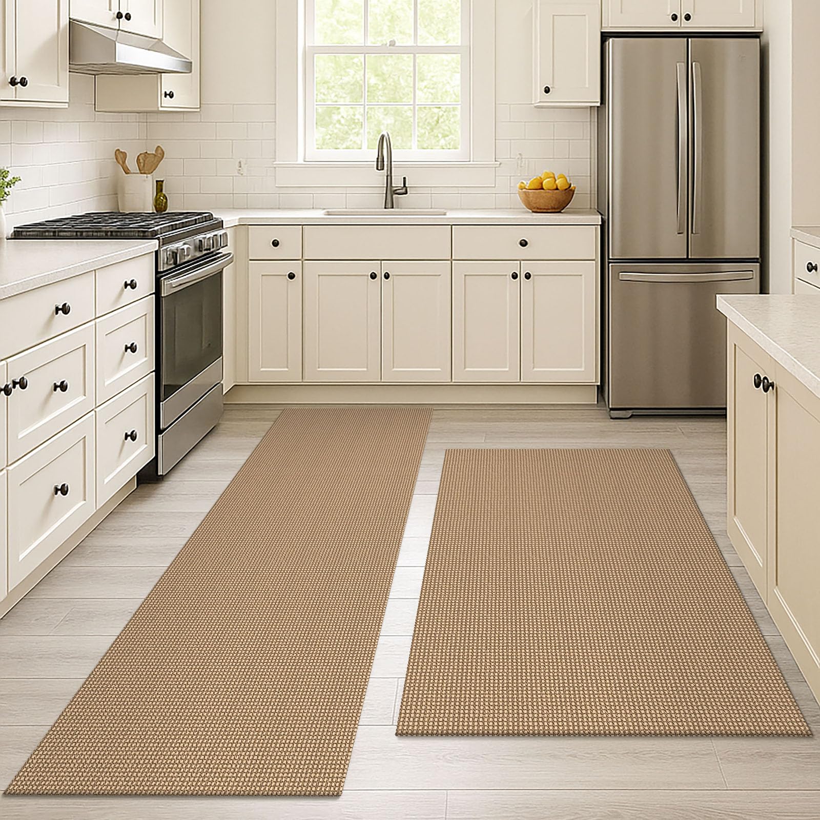 EARTHALL Woven Runner Rug 2x5 Ft Washable Runners for Hallways Cotton Non Slip Rubber Backed Kitchen Runner Braided Indoor Floor Carpet for Entryway, Hallway, Kitchen, Bedroom, Orange/Tan/Brown