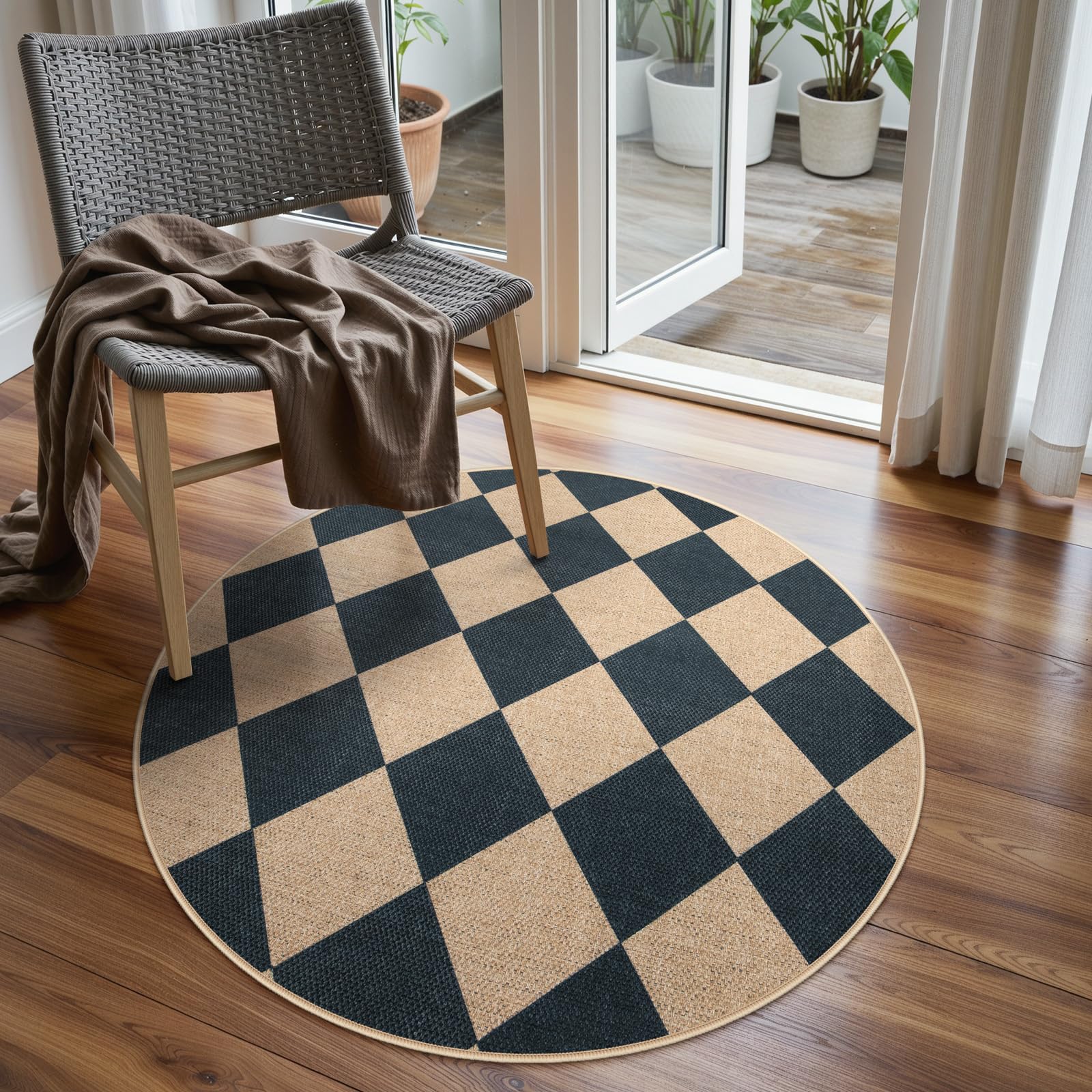 Lahome Colette Checkered Easy Jute Runner Rug, 2x8 Hallway Kitchen Runner Rug Non Slip Washable Outdoor Carpet for Entryway Indoor, Checkerboard Black Indoor Outdoor Carpet for Hallway 8ft Entry