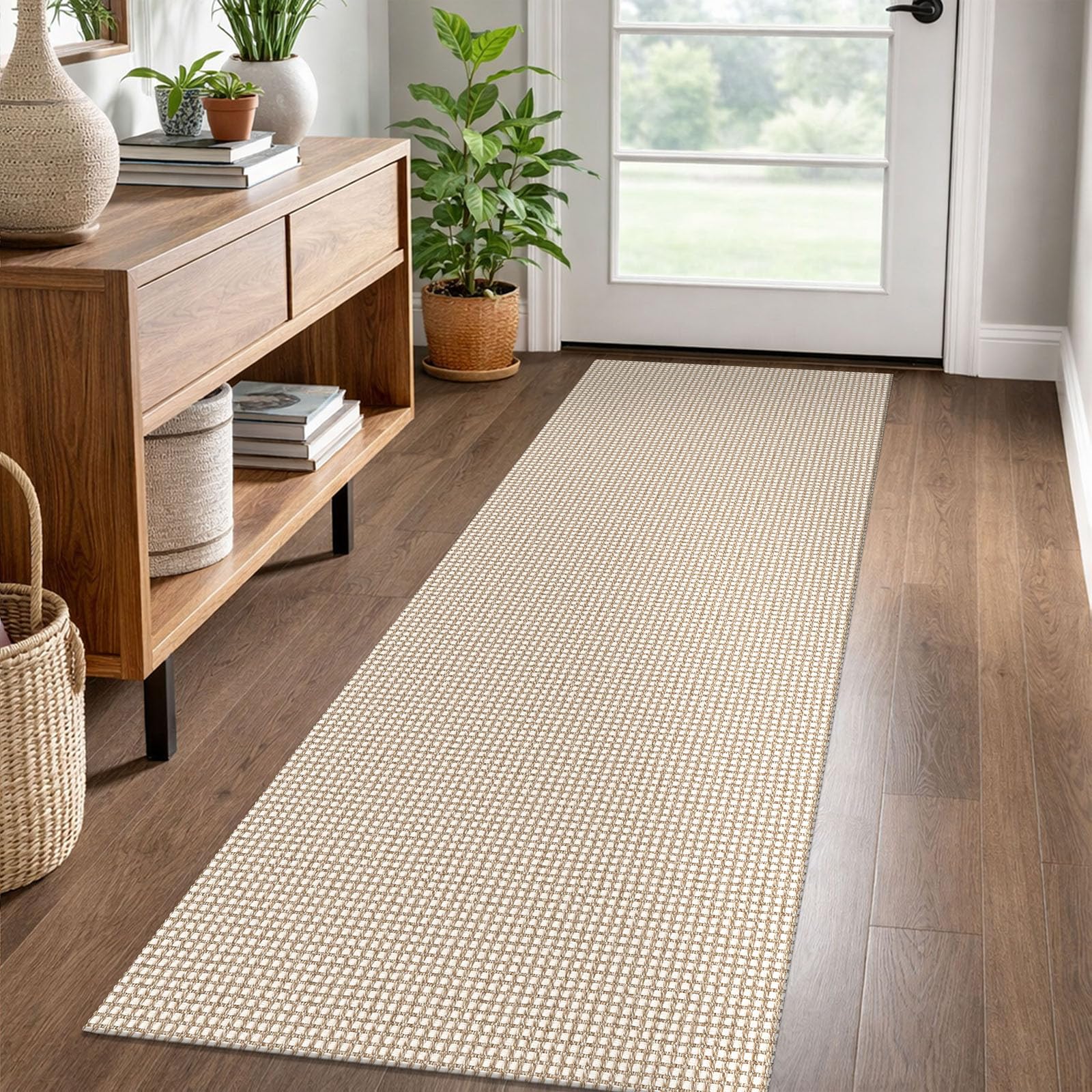 EARTHALL Woven Runner Rug 2x5 Ft Washable Runners for Hallways Cotton Non Slip Rubber Backed Kitchen Runner Braided Indoor Floor Carpet for Entryway, Hallway, Kitchen, Bedroom, Orange/Tan/Brown