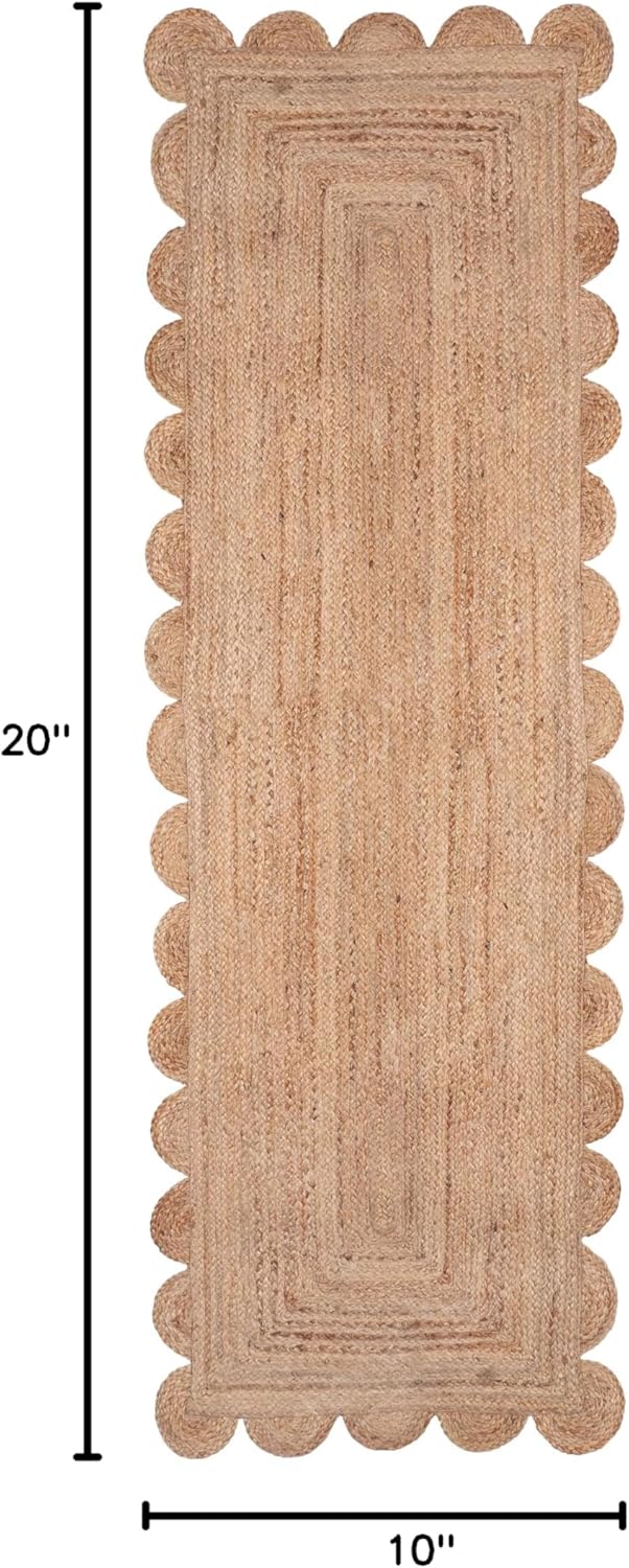 Hand Woven Natural Jute Scalloped Rug, Reversible Boho Entry Area Rugs for Kitchen, Living Room, Farmhouse Indoor Outdoor Decorative Floor-Rug, Bohemian Style Size 2x5 Ft