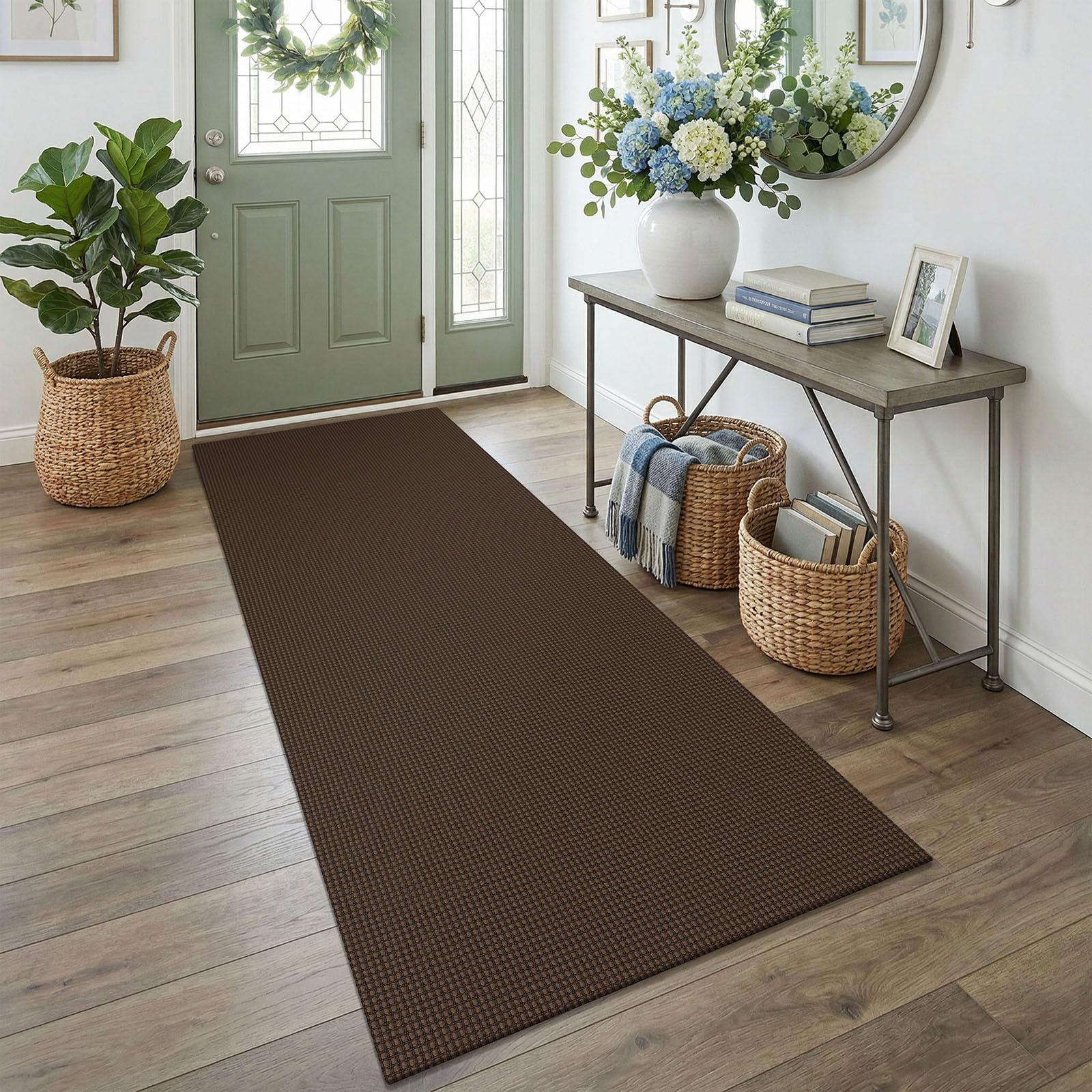 EARTHALL Woven Runner Rug 2x5 Ft Washable Runners for Hallways Cotton Non Slip Rubber Backed Kitchen Runner Braided Indoor Floor Carpet for Entryway, Hallway, Kitchen, Bedroom, Orange/Tan/Brown
