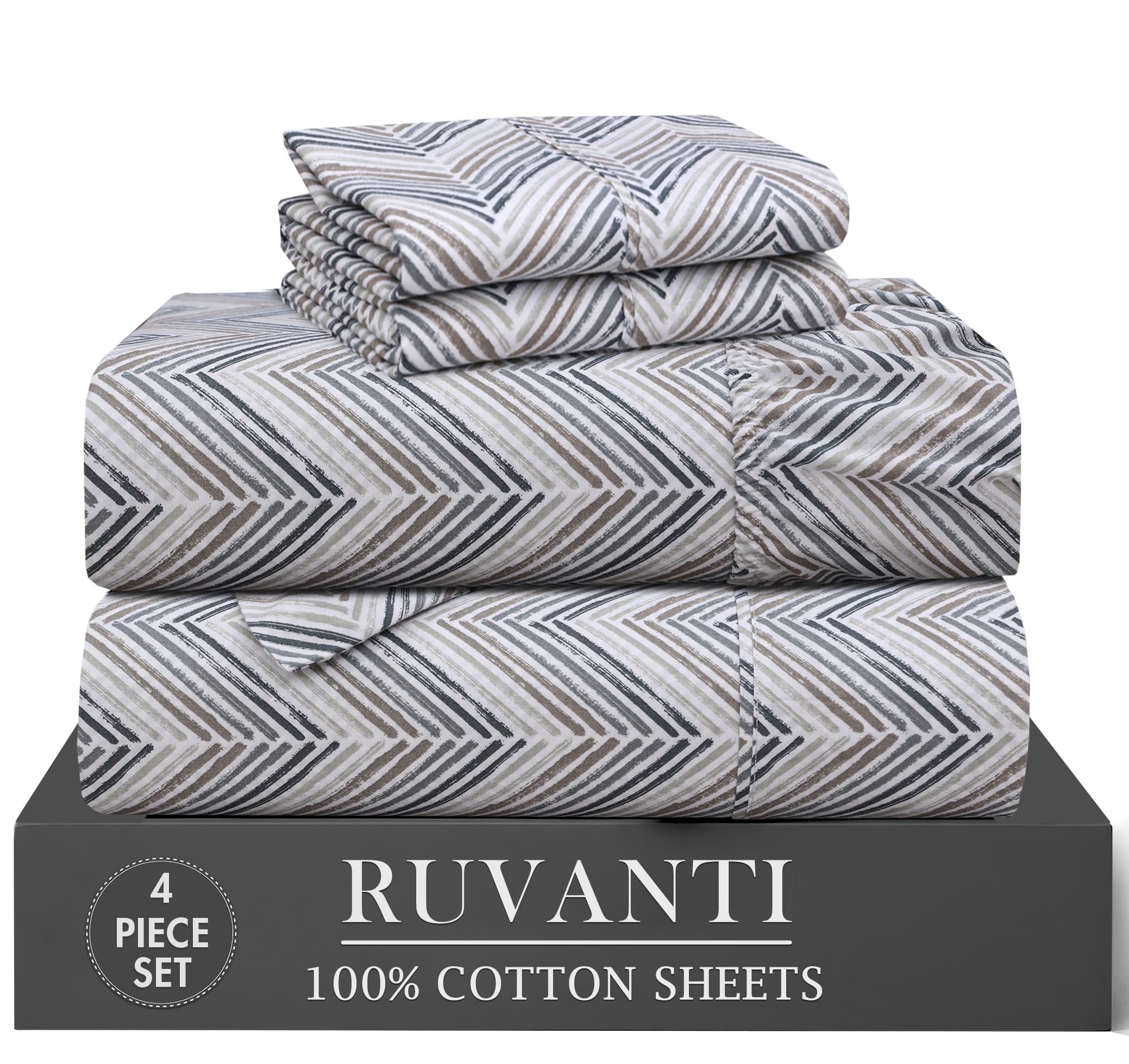 RUVANTI 6 Pcs Cotton Sheets - 100% Natural Cotton Soft, Lightweight & Breathable Crispy Percale Bed Sheets, Queen Sheet Set 16" Deep Pockets, Wild Flower