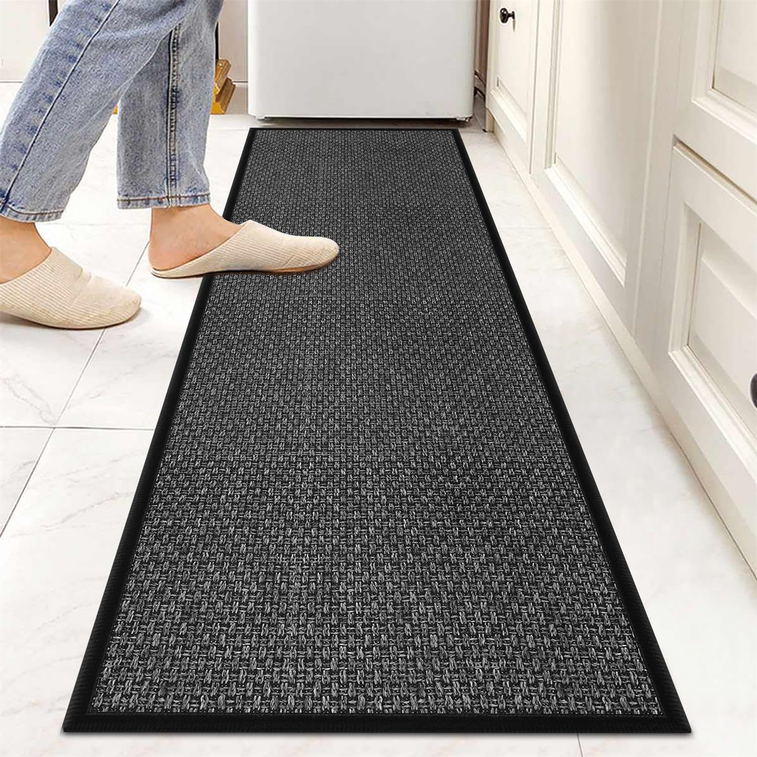 GOYLSER 10 ft Washable Runner Rug Jute Carpet Runner for Hallway, Non Slip Bath Rug Runner Mat, Beige Indoor Runner Rugs for Entryway