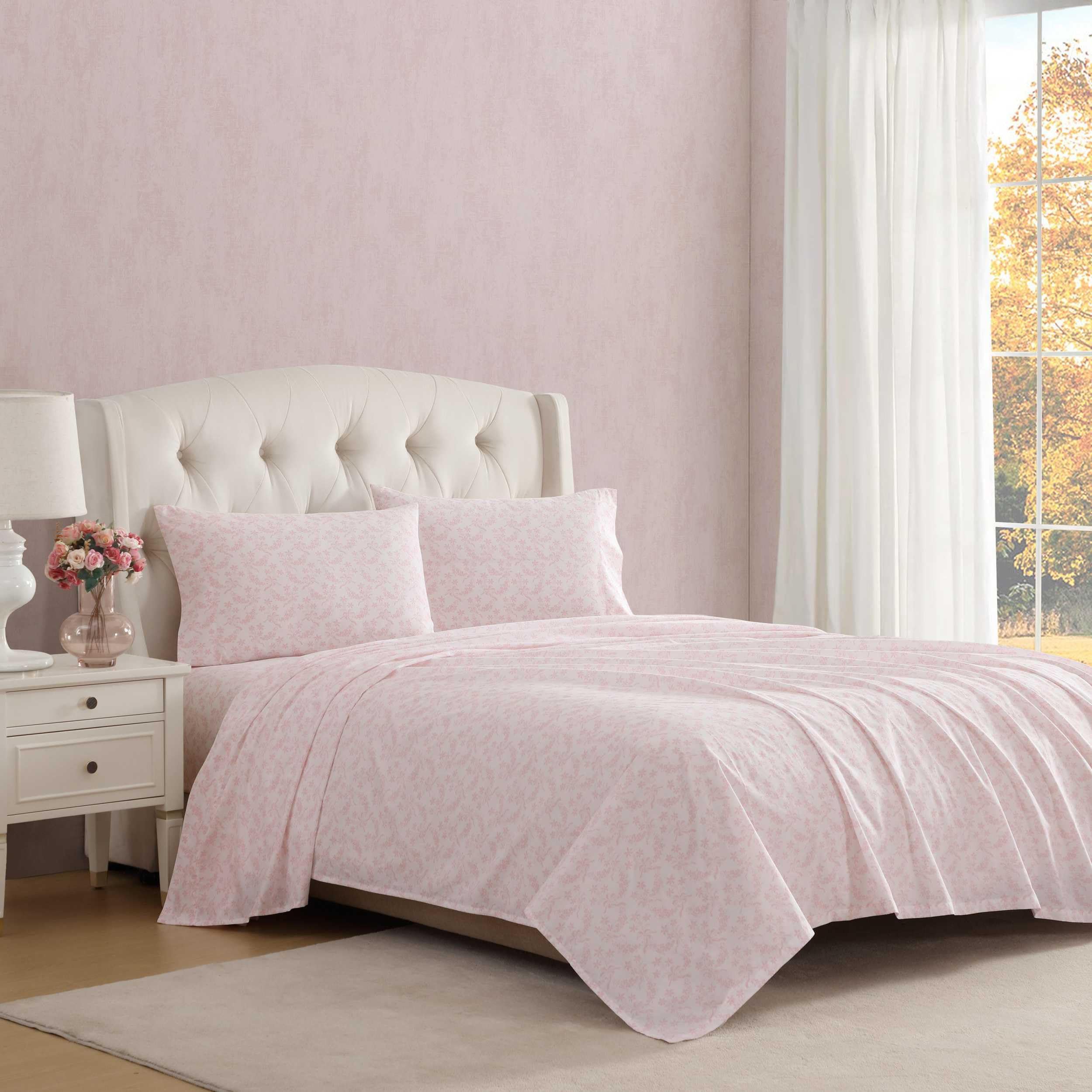 Laura Ashley - Queen Sheet Set, Crisp & Cool Sheets w/a Naturally Smooth Cotton Percale Feel, Deep Pocket, Bed Sheets with Matching Pillowcases & Fitted Sheet (Francesca Blue)