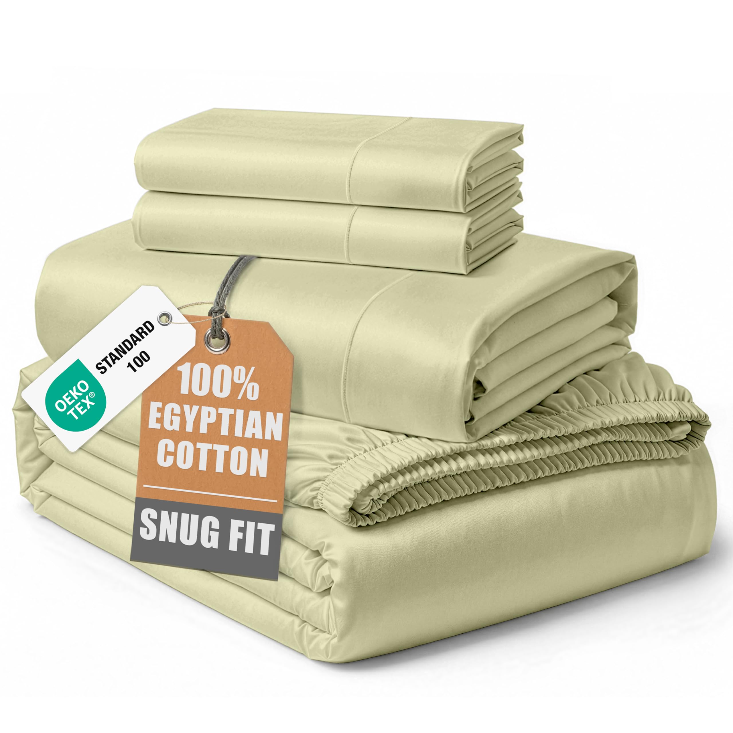 100% Egyptian Cotton Sheets Queen Size - Naturally Cooling & Breathable 4 Piece Silky Sateen Weave Queen Sheet Set, Ultra-Soft & Durable Hotel Luxury Sheets with 15" Snug Fit Deep Pockets - White