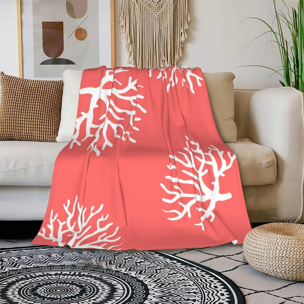 HGOD DESIGNS Beach Coral Fleece Throw Blanket Soft Cozy Coral Fuzzy Blanket Caring for Women & Adults Ocean Coral Pink Branch Reef Nature Red White Plush Microfiber Blanket 40"x50"