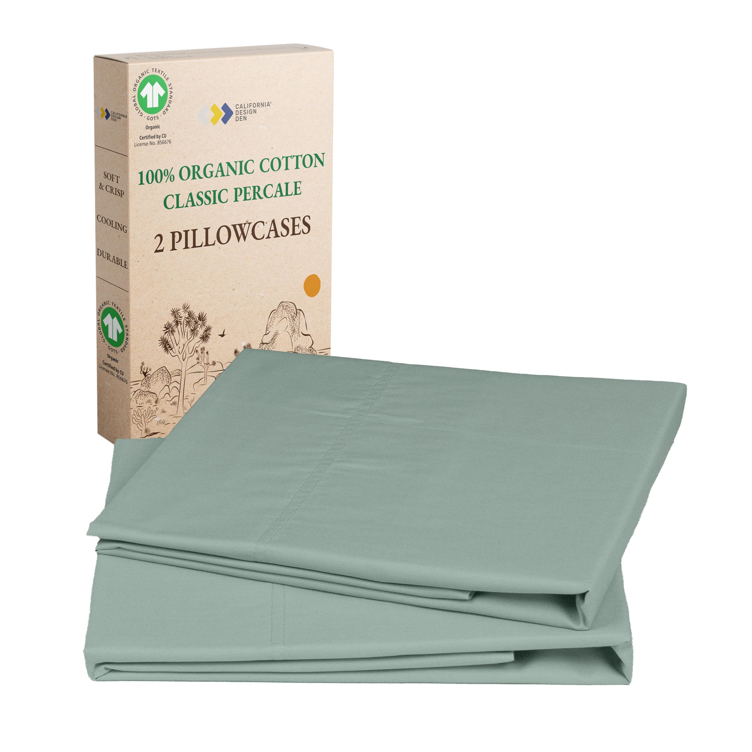 California Design Den 100% Organic Cotton Pillow Cases Queen/Standard Set of 2, Soft & Crisp Percale Weave Cotton Pillowcases (Bright White)