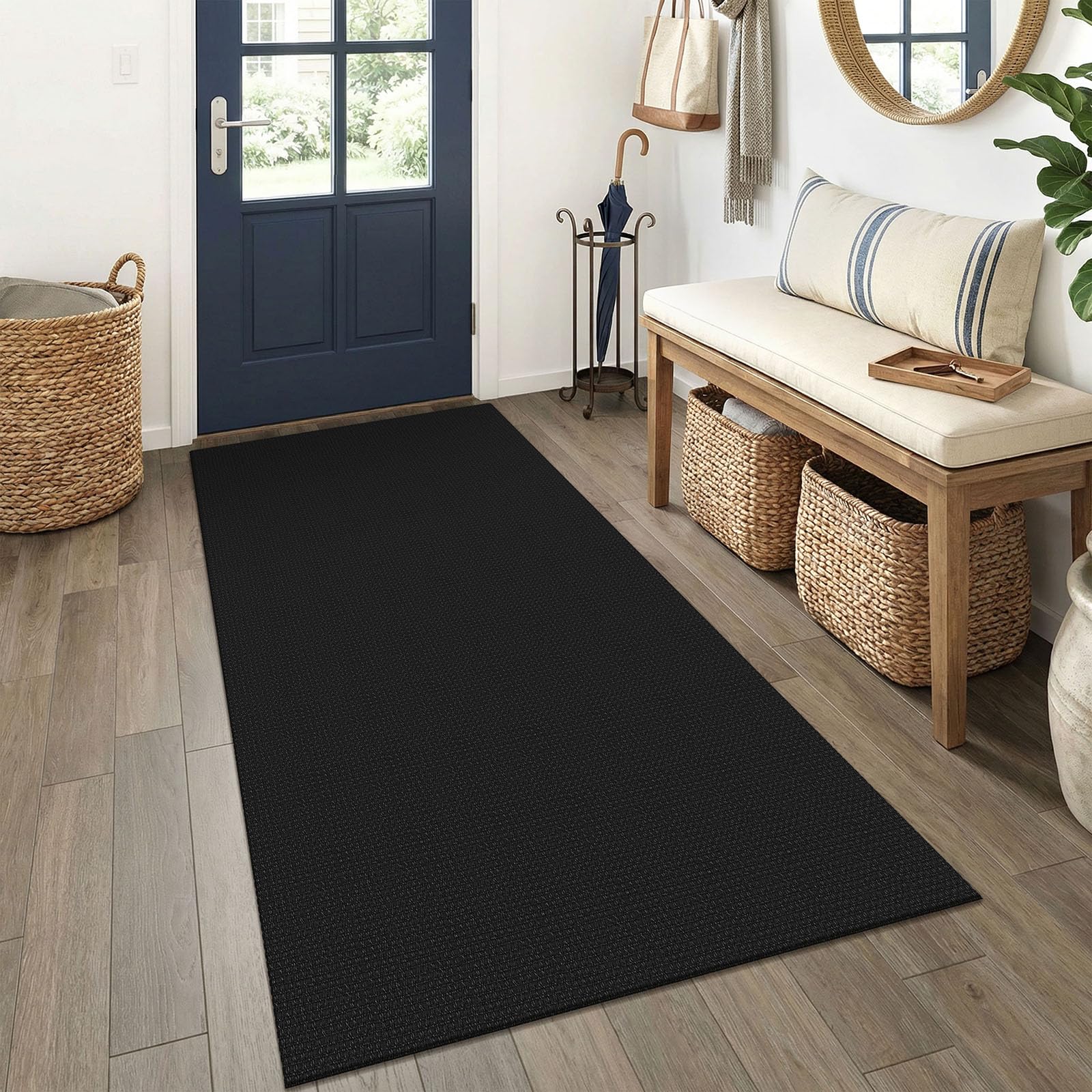 EARTHALL Woven Runner Rug 2x5 Ft Washable Runners for Hallways Cotton Non Slip Rubber Backed Kitchen Runner Braided Indoor Floor Carpet for Entryway, Hallway, Kitchen, Bedroom, Orange/Tan/Brown