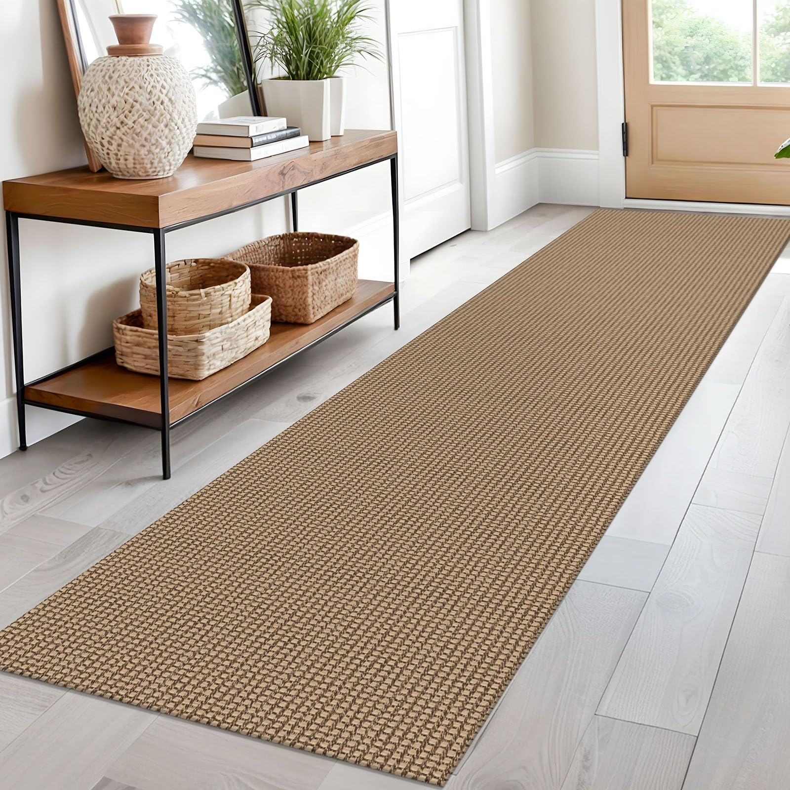 EARTHALL Woven Runner Rug 2x5 Ft Washable Runners for Hallways Cotton Non Slip Rubber Backed Kitchen Runner Braided Indoor Floor Carpet for Entryway, Hallway, Kitchen, Bedroom, Orange/Tan/Brown