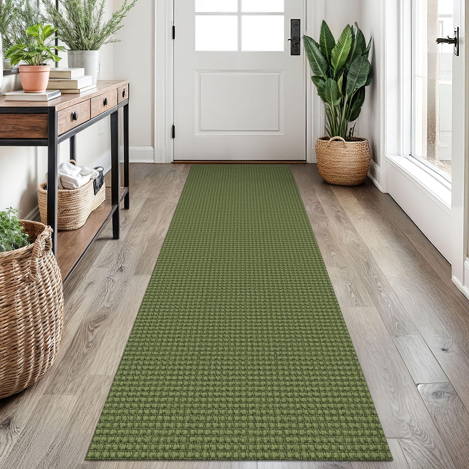EARTHALL Woven Runner Rug 2x5 Ft Washable Runners for Hallways Cotton Non Slip Rubber Backed Kitchen Runner Braided Indoor Floor Carpet for Entryway, Hallway, Kitchen, Bedroom, Orange/Tan/Brown