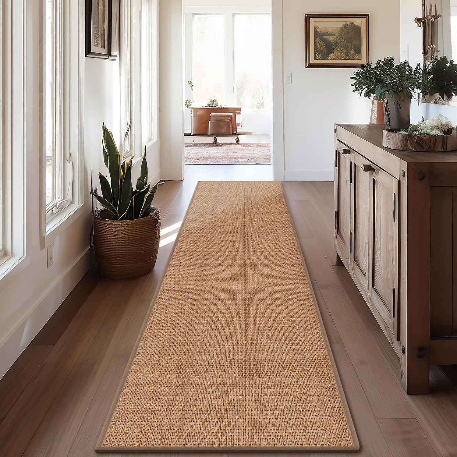 GOYLSER 10 ft Washable Runner Rug Jute Carpet Runner for Hallway, Non Slip Bath Rug Runner Mat, Beige Indoor Runner Rugs for Entryway