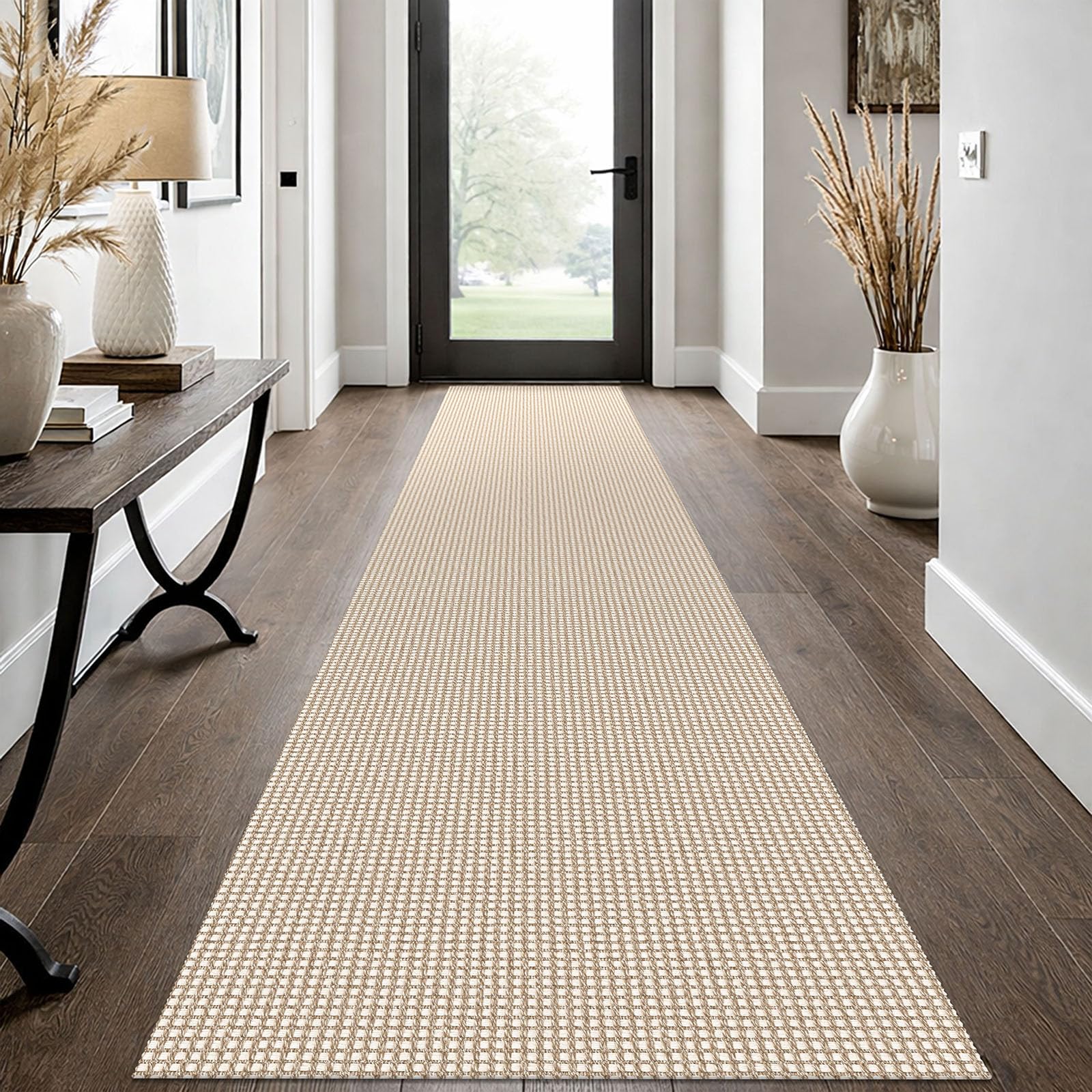 EARTHALL Woven Runner Rug 2x5 Ft Washable Runners for Hallways Cotton Non Slip Rubber Backed Kitchen Runner Braided Indoor Floor Carpet for Entryway, Hallway, Kitchen, Bedroom, Orange/Tan/Brown