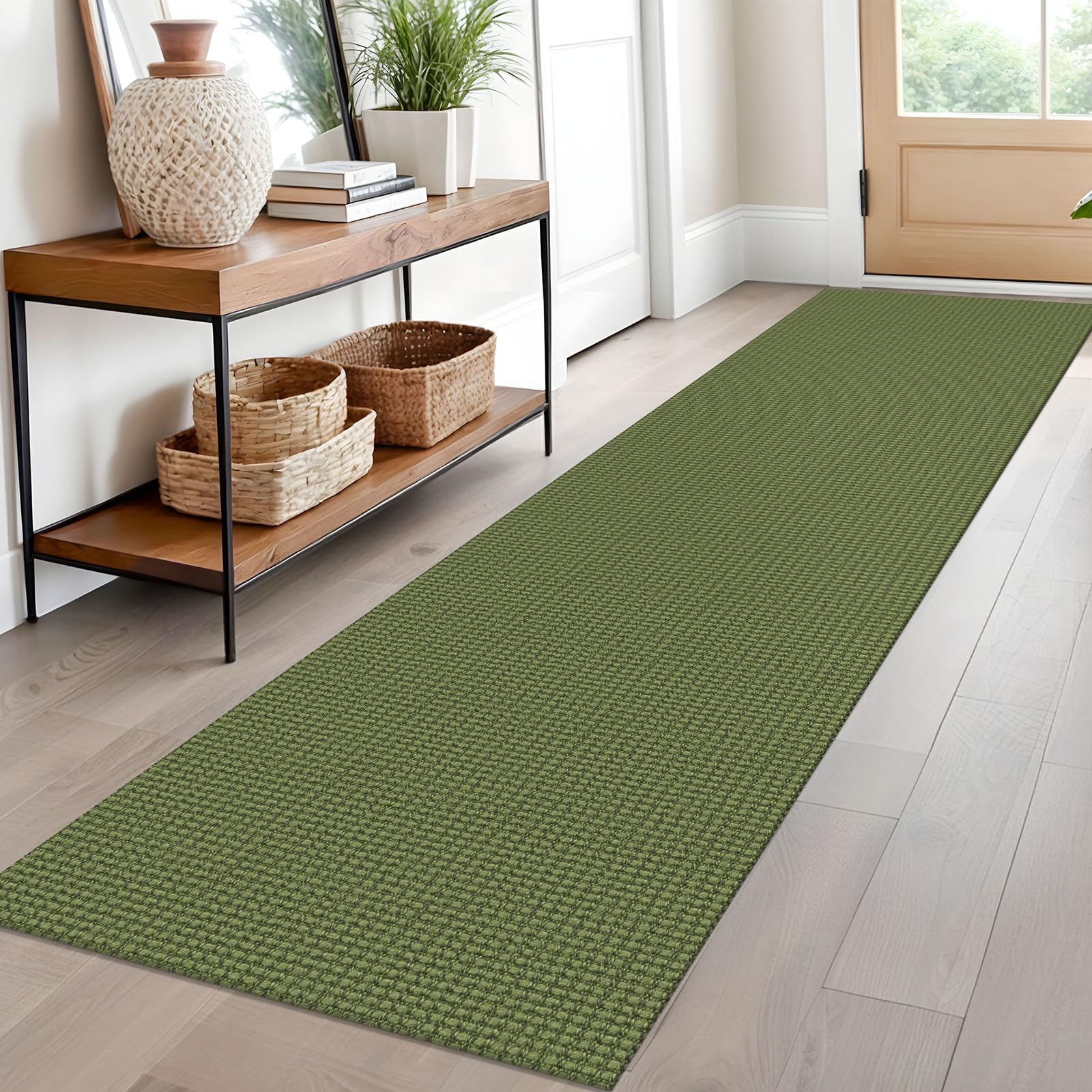 EARTHALL Woven Runner Rug 2x5 Ft Washable Runners for Hallways Cotton Non Slip Rubber Backed Kitchen Runner Braided Indoor Floor Carpet for Entryway, Hallway, Kitchen, Bedroom, Orange/Tan/Brown