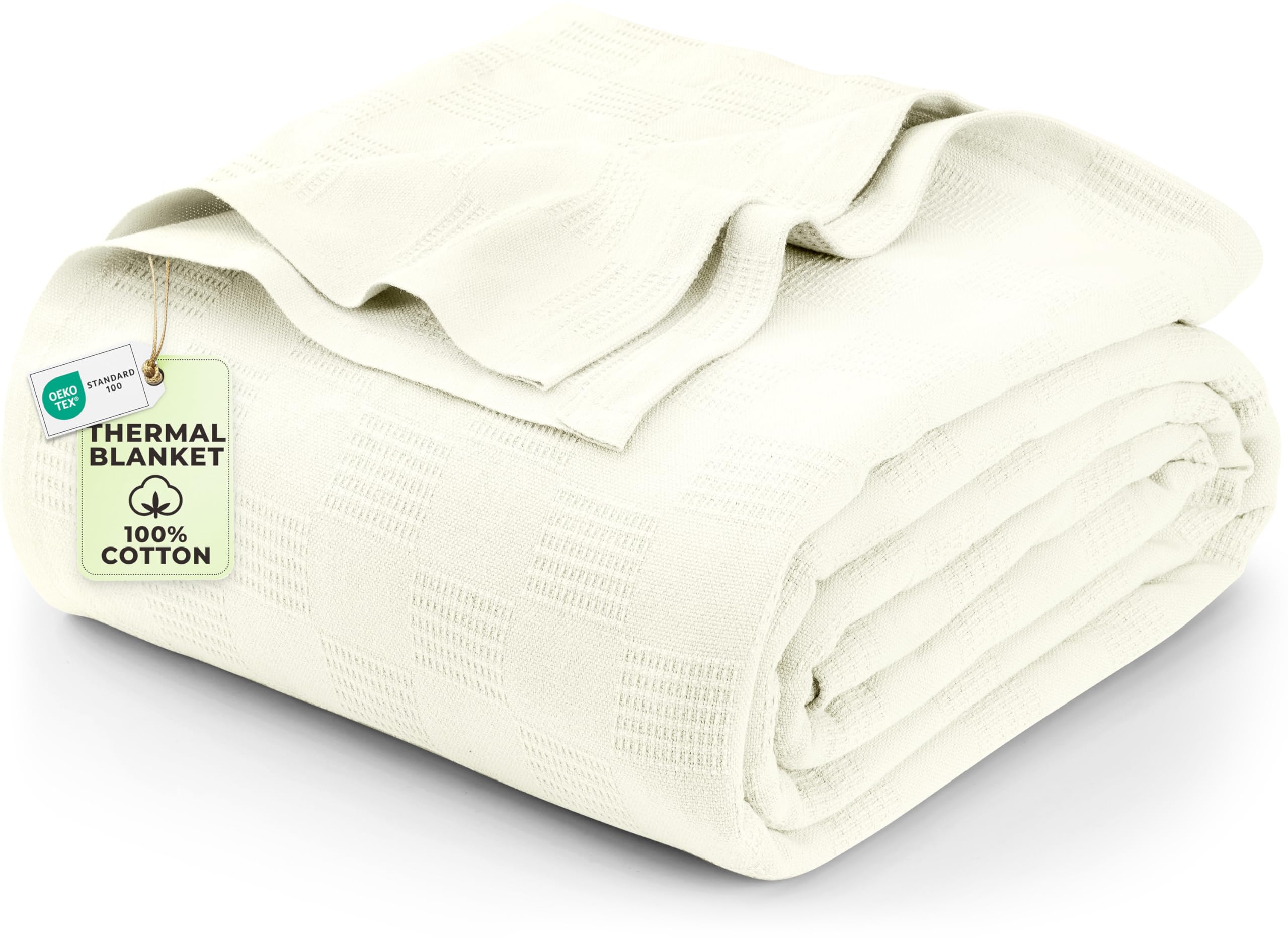 Utopia Bedding 100% Cotton Thermal Blanket Smoke Gray Queen Size Soft, Lightweight, Breathable, Cozy Spring and Summer Blankets for Bed, Home Room Decor Gifts for Women and Men (90x90 Inches)