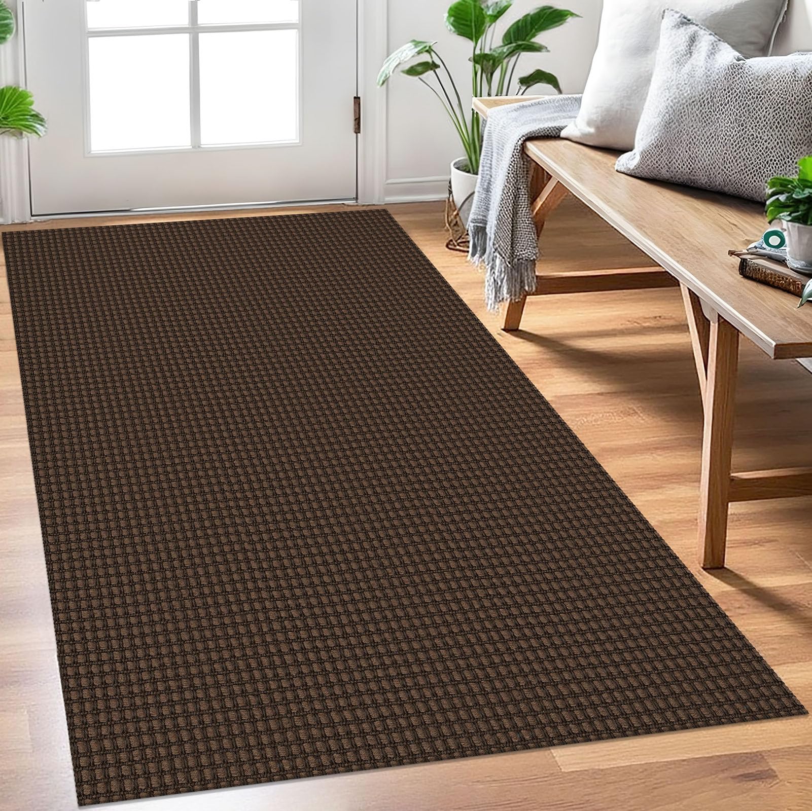 EARTHALL Woven Runner Rug 2x5 Ft Washable Runners for Hallways Cotton Non Slip Rubber Backed Kitchen Runner Braided Indoor Floor Carpet for Entryway, Hallway, Kitchen, Bedroom, Orange/Tan/Brown