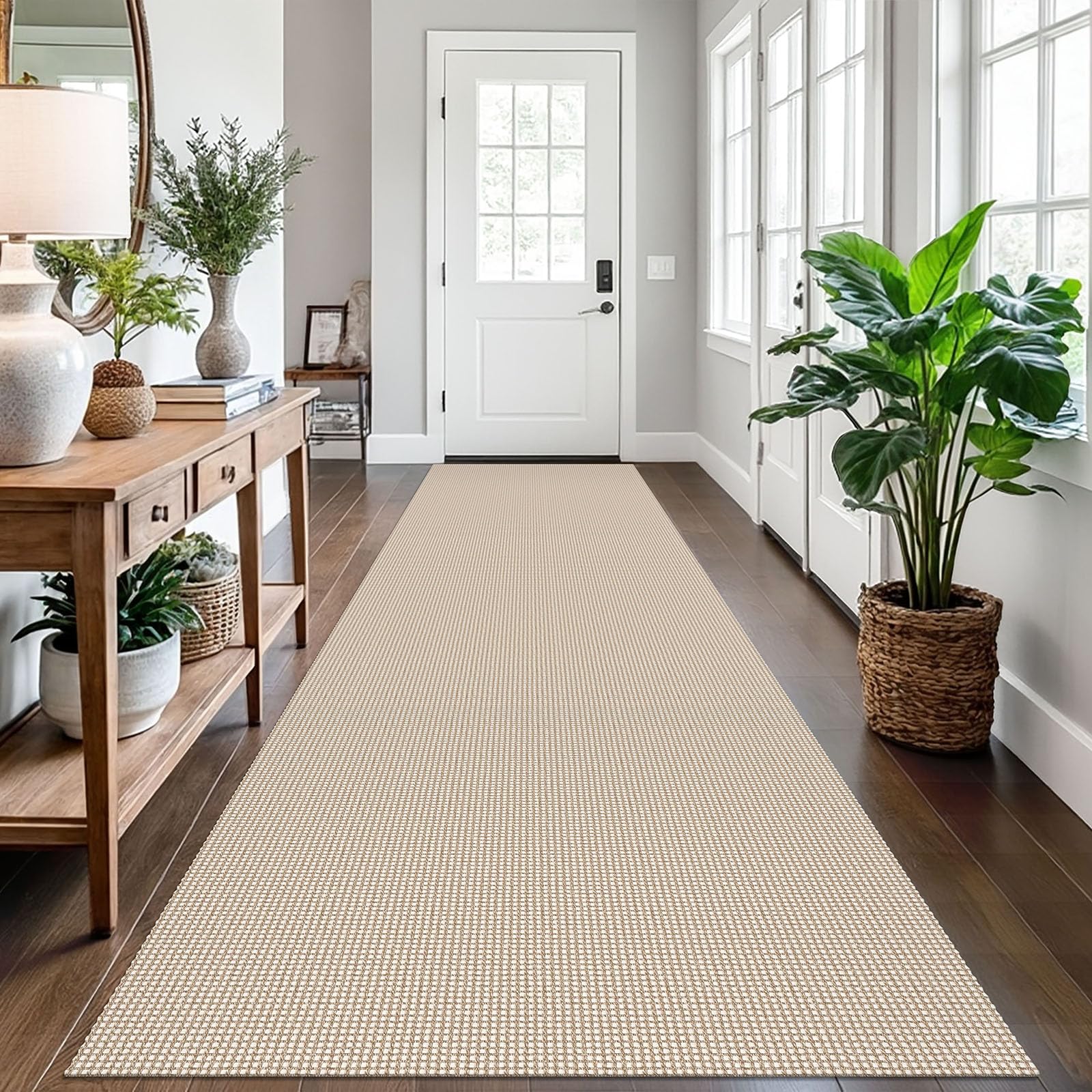 EARTHALL Woven Runner Rug 2x5 Ft Washable Runners for Hallways Cotton Non Slip Rubber Backed Kitchen Runner Braided Indoor Floor Carpet for Entryway, Hallway, Kitchen, Bedroom, Orange/Tan/Brown