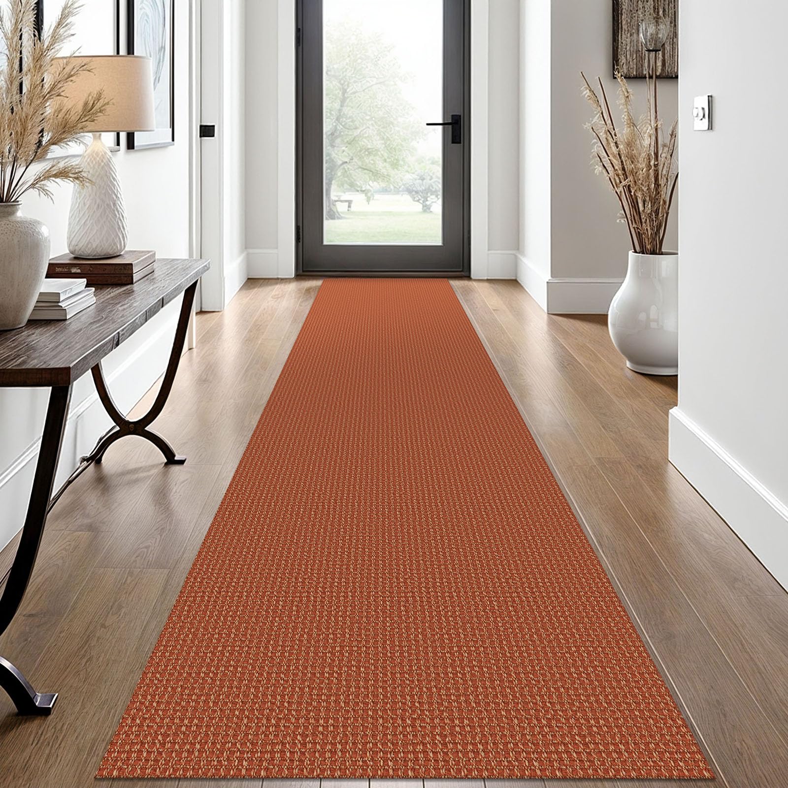 EARTHALL Woven Runner Rug 2x5 Ft Washable Runners for Hallways Cotton Non Slip Rubber Backed Kitchen Runner Braided Indoor Floor Carpet for Entryway, Hallway, Kitchen, Bedroom, Orange/Tan/Brown
