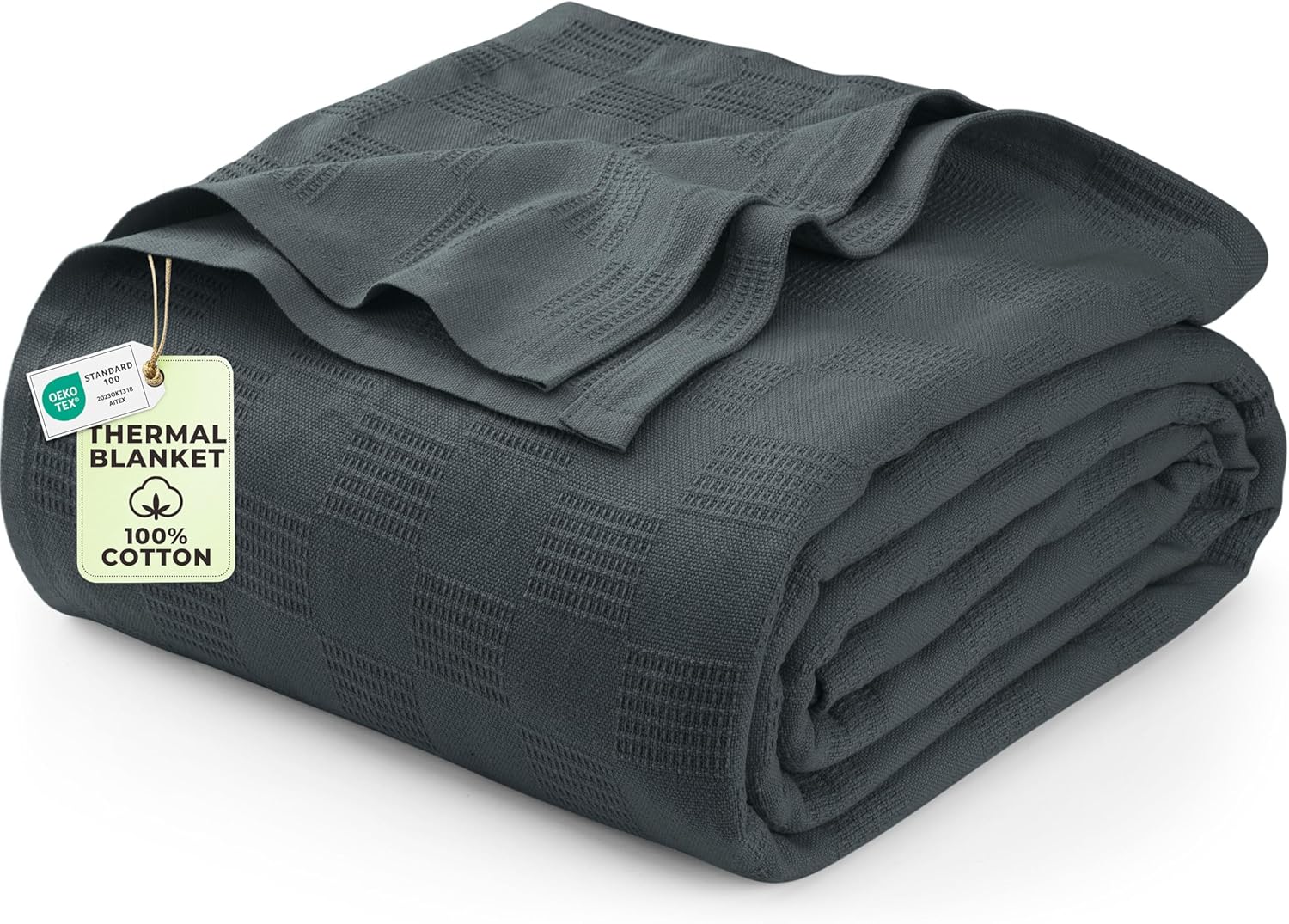 Utopia Bedding 100% Cotton Thermal Blanket Smoke Gray Queen Size Soft, Lightweight, Breathable, Cozy Spring and Summer Blankets for Bed, Home Room Decor Gifts for Women and Men (90x90 Inches)