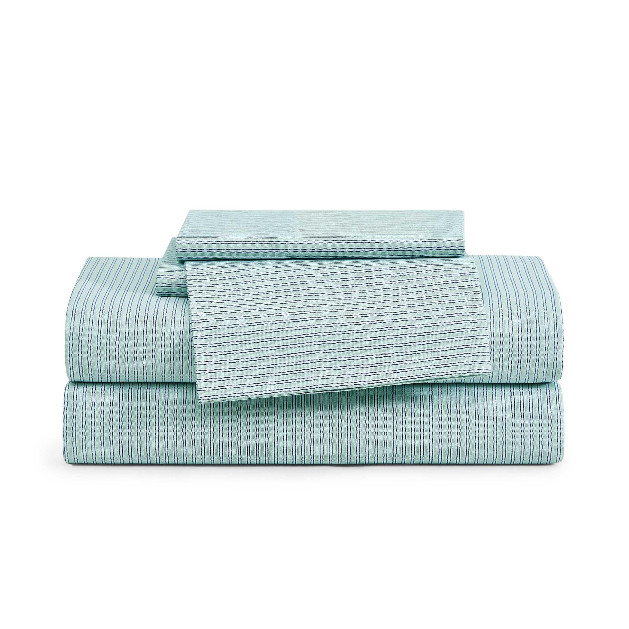 Tommy Hilfiger - Queen Bed Sheets, Crisp & Cool Cotton Percale Bedding with Matching Pillowcases, Lightweight Bed Set, Oeko-Tex Certified (Effortless Stripe Beige)
