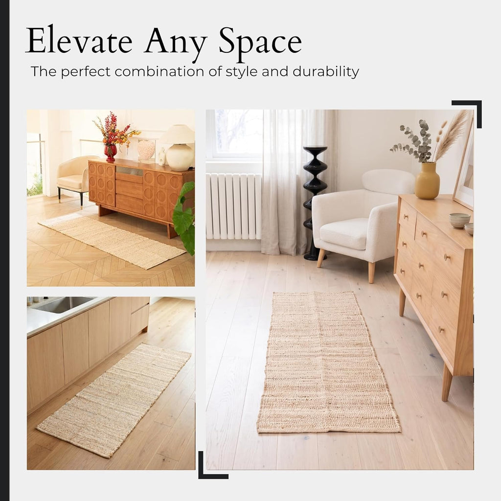 Jute-Cotton Rug 2x6 – Luxurious Natural Hallway Runner with Non-Slip Backing, Low-Profile Kitchen Rug for Entryway, Boho Decor, or High-Traffic Areas – Eco-Friendly 2x6 Jute Cotton