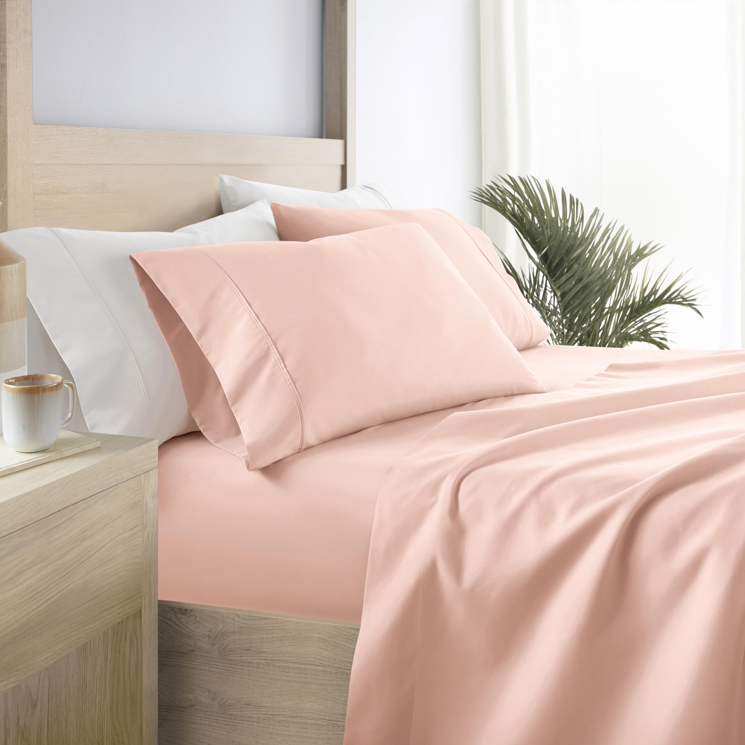 Linen Market 4 Piece Queen Sheet Set - Breathable, Double-Brushed Patterned Cooling Sheets – Oeko-TEX Certified Ultra Soft & Wrinkle-Free 16" Deep-Pocket Queen Sheets - Easy Care Soft Floral Pink