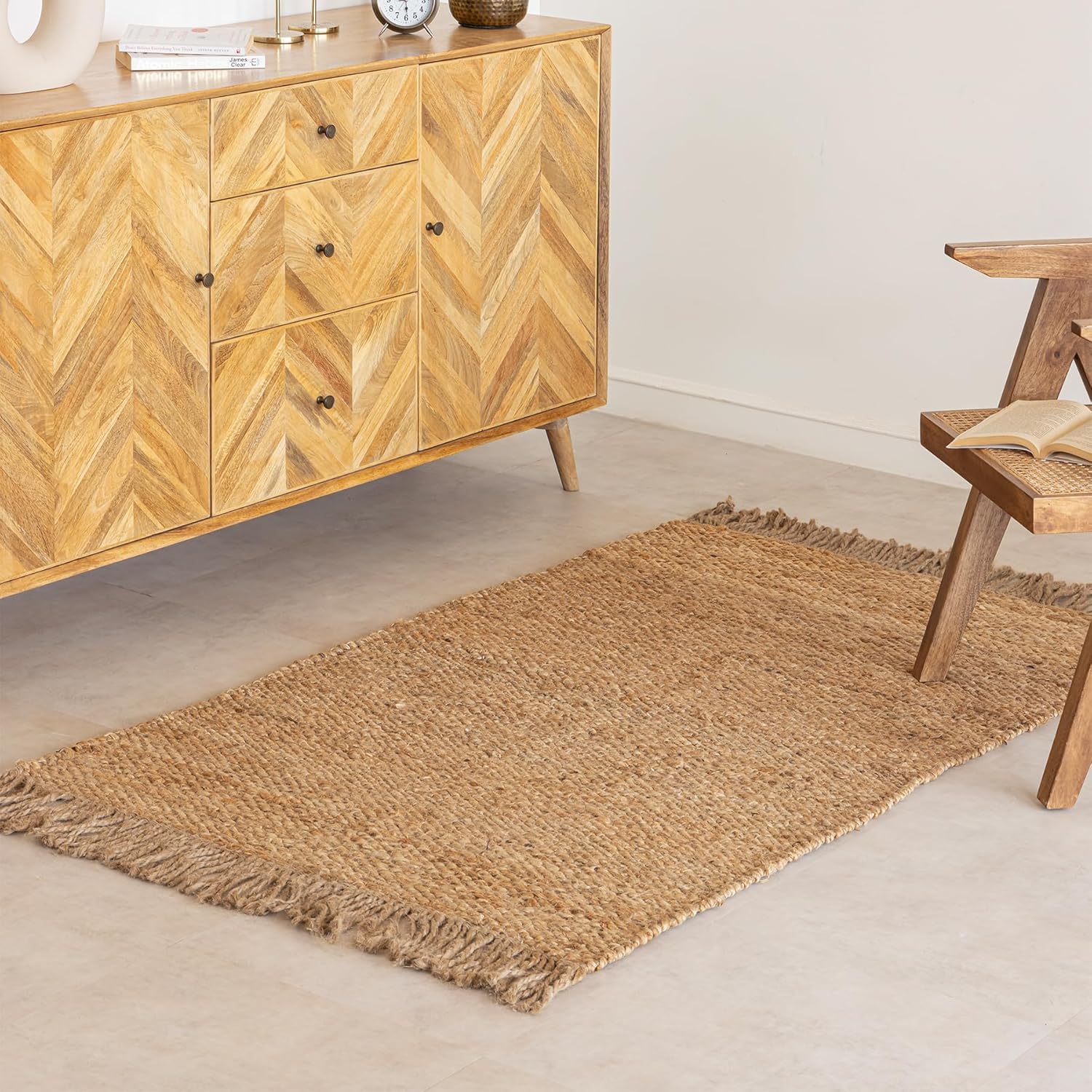 HOMEMONDE Braided Chunky Jute Runner Rug 2'x6' with Tassels - Natural Handwoven Rustic Vintage Farmhouse Style Rug, Ideal for High Traffic Areas - Entryway, Kitchen, Living Room, Bedroom and Hallway