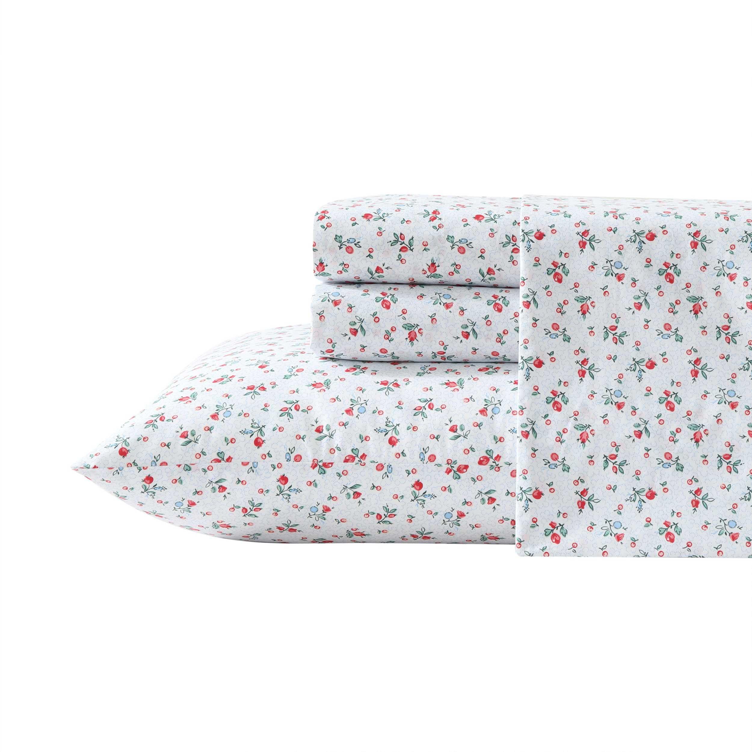 Laura Ashley - Queen Sheet Set, Crisp & Cool Sheets w/a Naturally Smooth Cotton Percale Feel, Deep Pocket, Bed Sheets with Matching Pillowcases & Fitted Sheet (Francesca Blue)