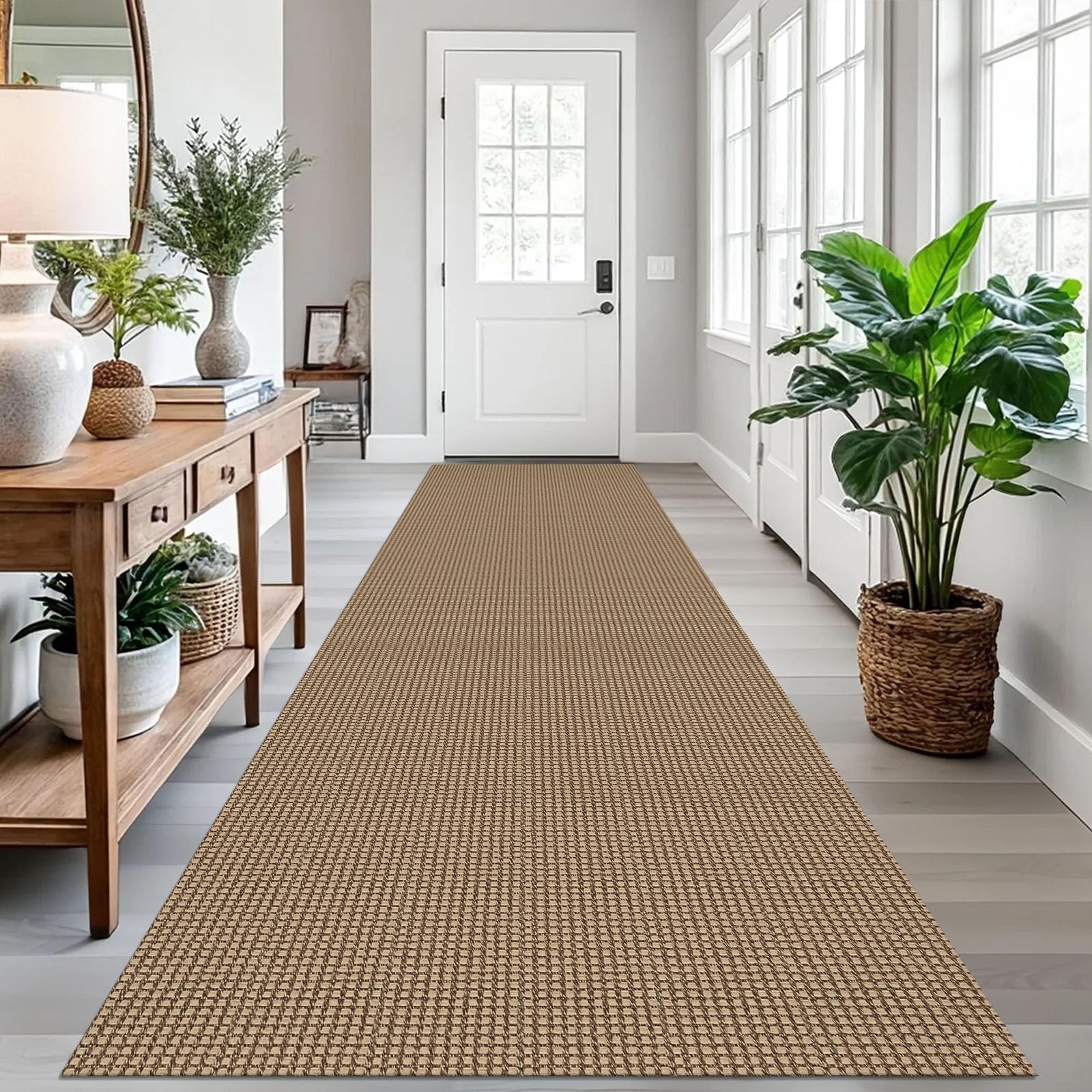 EARTHALL Woven Runner Rug 2x5 Ft Washable Runners for Hallways Cotton Non Slip Rubber Backed Kitchen Runner Braided Indoor Floor Carpet for Entryway, Hallway, Kitchen, Bedroom, Orange/Tan/Brown