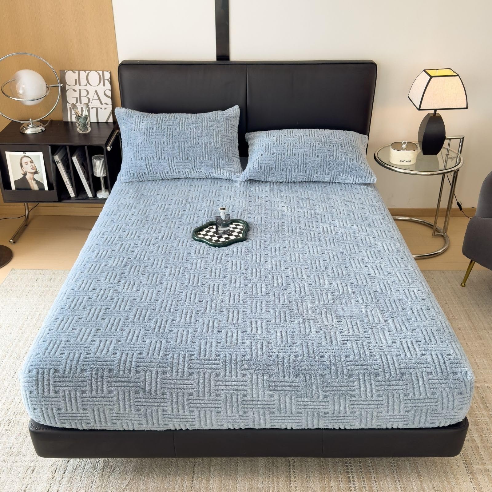 ZIQINPSQ Full Size Flannel Fitted Sheet - 1 Piece Winter Warm Deep Pocket (15") Bed Sheet, Shrink & Fade Resistant, Hotel Quality, Light Coral
