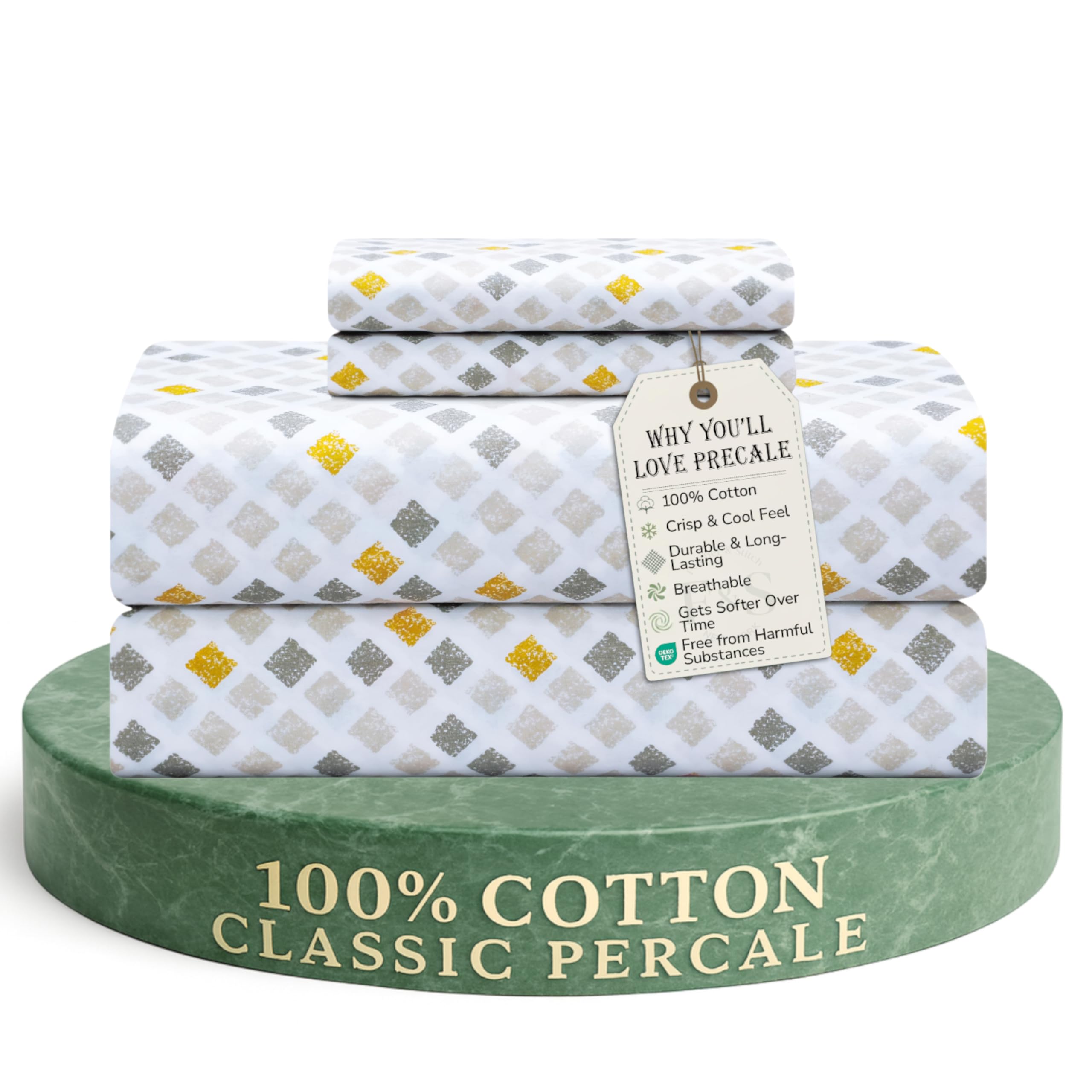 Feather & Stitch Softest 100% Cotton Sheets, 300 Thread Count Percale Weave Bedding, 16" Deep Pocket, Cooling Sheets, Breathable Bed Set, Hotel Premium Quality (Queen, Victorian Floral)