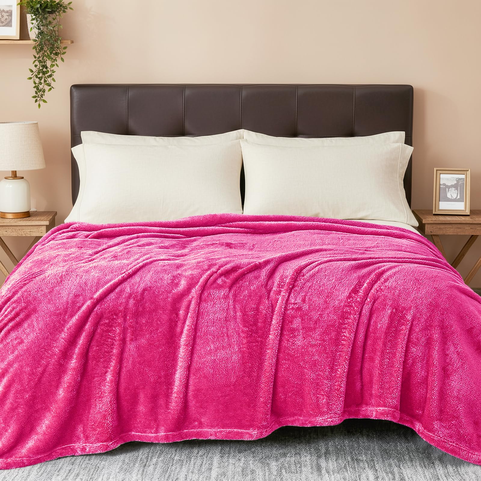 Exclusivo Mezcla Plush Fuzzy Fleece Throw Blanket Extra Large, Super Soft, Fluffy and Warm Blankets for Couch, Bed, All Season Use (50x70 Inches, Pink)