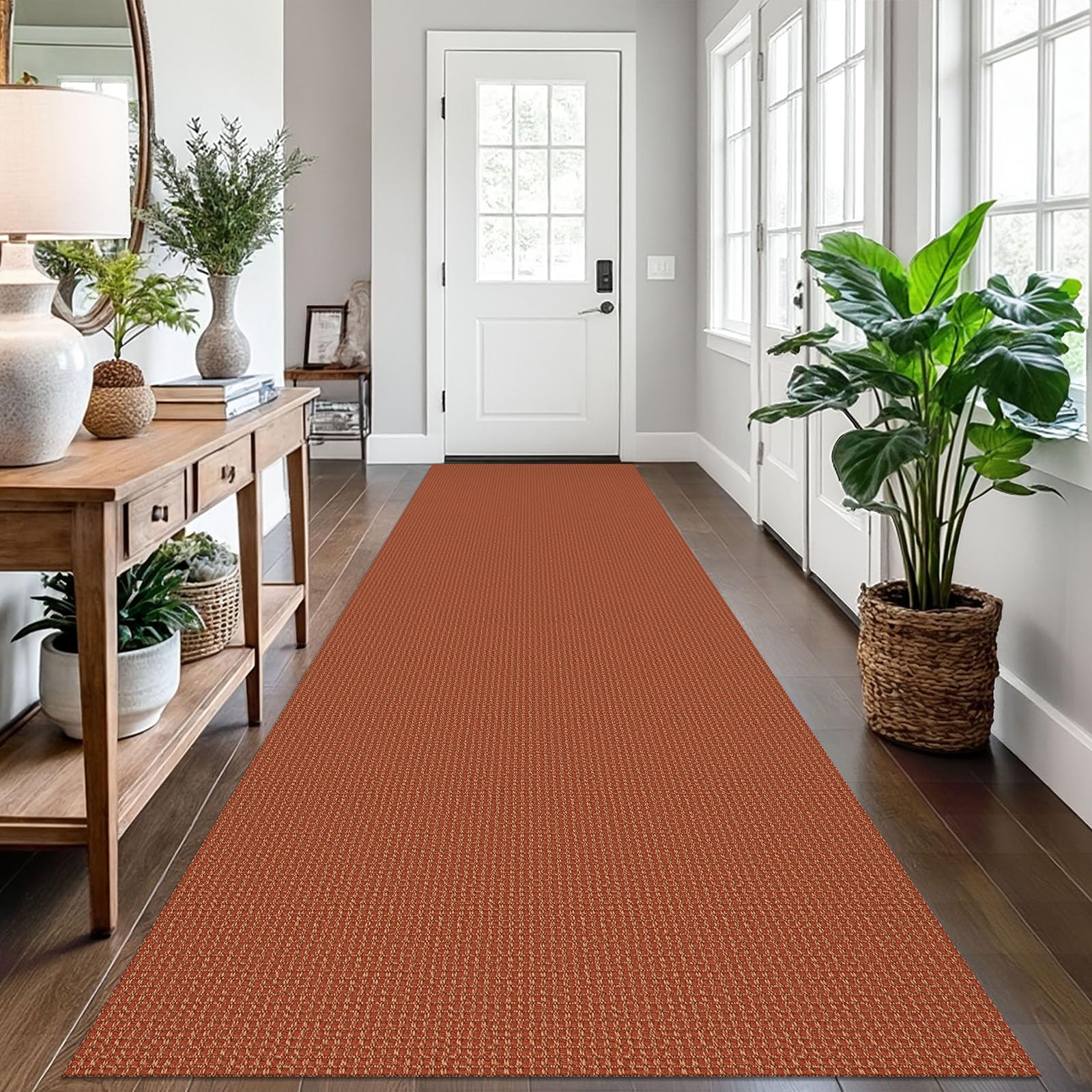 EARTHALL Woven Runner Rug 2x5 Ft Washable Runners for Hallways Cotton Non Slip Rubber Backed Kitchen Runner Braided Indoor Floor Carpet for Entryway, Hallway, Kitchen, Bedroom, Orange/Tan/Brown