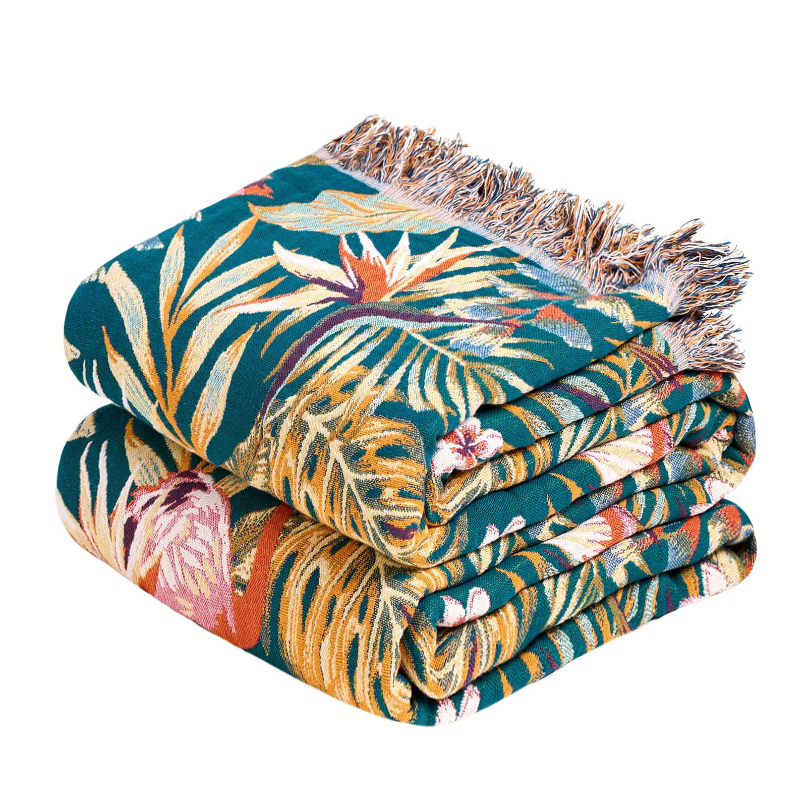 Boho Throw Blanket - 100% Cotton Soft Spring Throw Blanket for Bed, 90"x108" Reversible Breathable Lightweight Blankets, All Seasons Farmhouse Decor Floral Plant Butterfly Throw Quilt