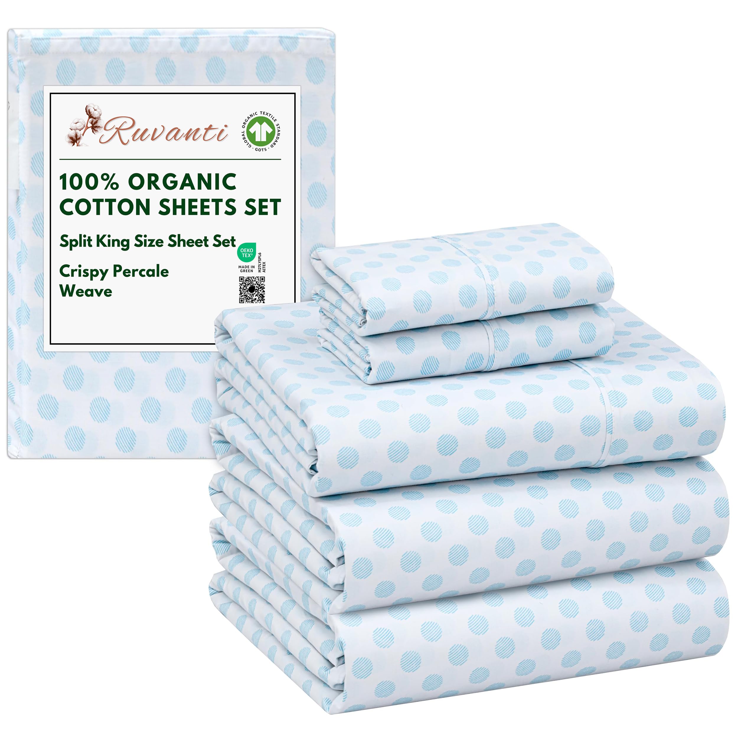 RUVANTI 100% Organic Cotton Sheets Queen Size, Percale Weave, GOTS Certified, 4-Piece Set, Deep Pocket 15", Crisp & Breathable, Soft Durable Bedding, Sábanas Algodón Orgánico – Daisy Bud
