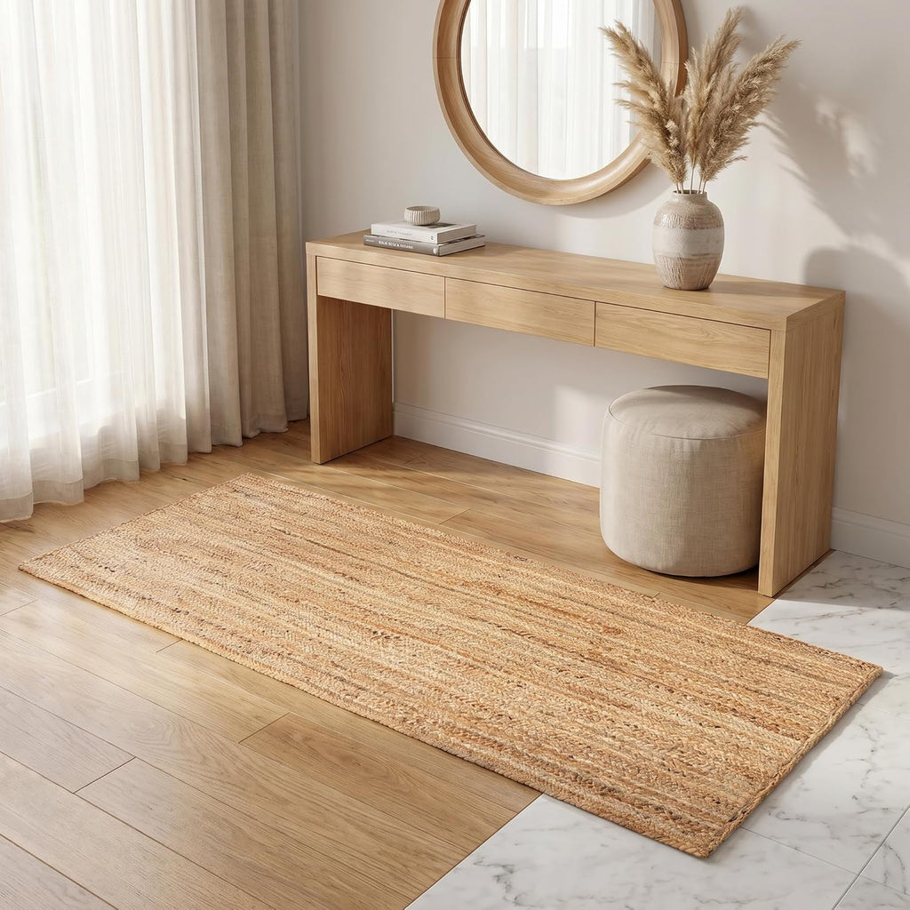 Jute Braided Runner Rug, Natural - 2x6 Feet, Farmhouse Hand Woven Coastal Runners for Hallways, Kitchen, Bedroom, Entry Door | Neutral Boho Beige Floor Carpet for Nursery, Balcony - 24x72 Inches
