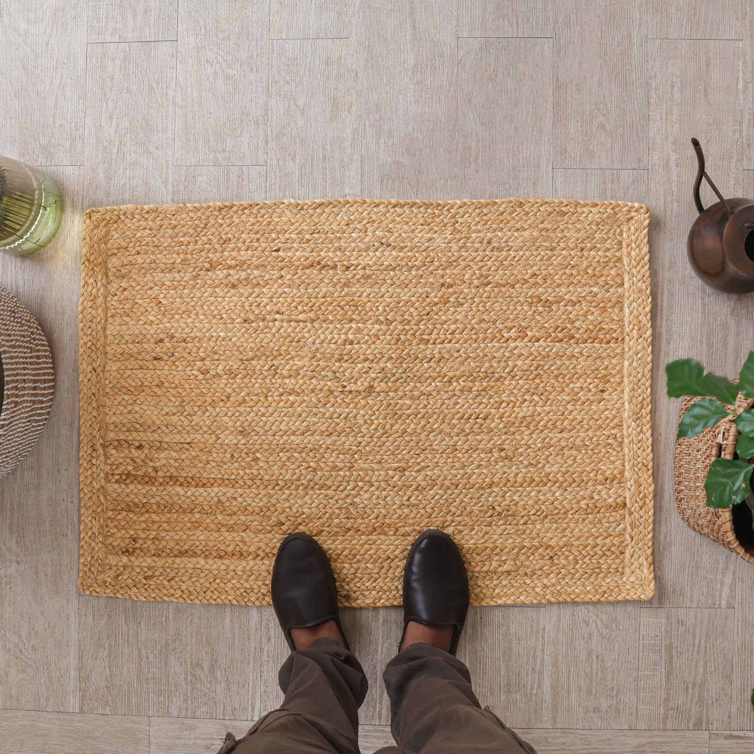 HOMEMONDE Handcrafted Woven Jute Runner Rug 2x8 ft - Rustic Natural Braided Area Rug - Farmhouse Indoor Eco Friendly Floor Rug for Kitchen, Hallway, Living Room, Bedroom